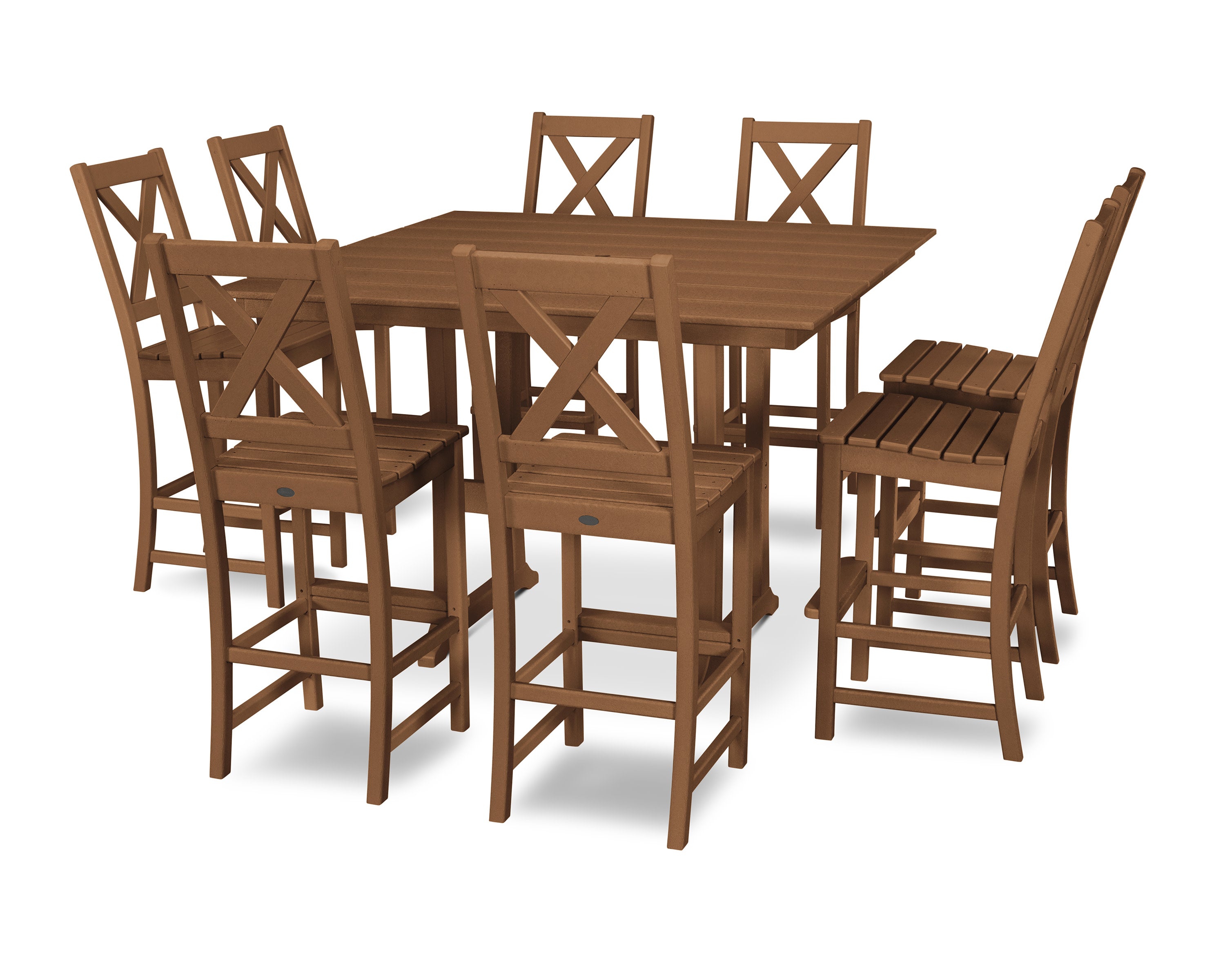 Braxton 9-Piece Farmhouse Trestle Bar Set in Teak