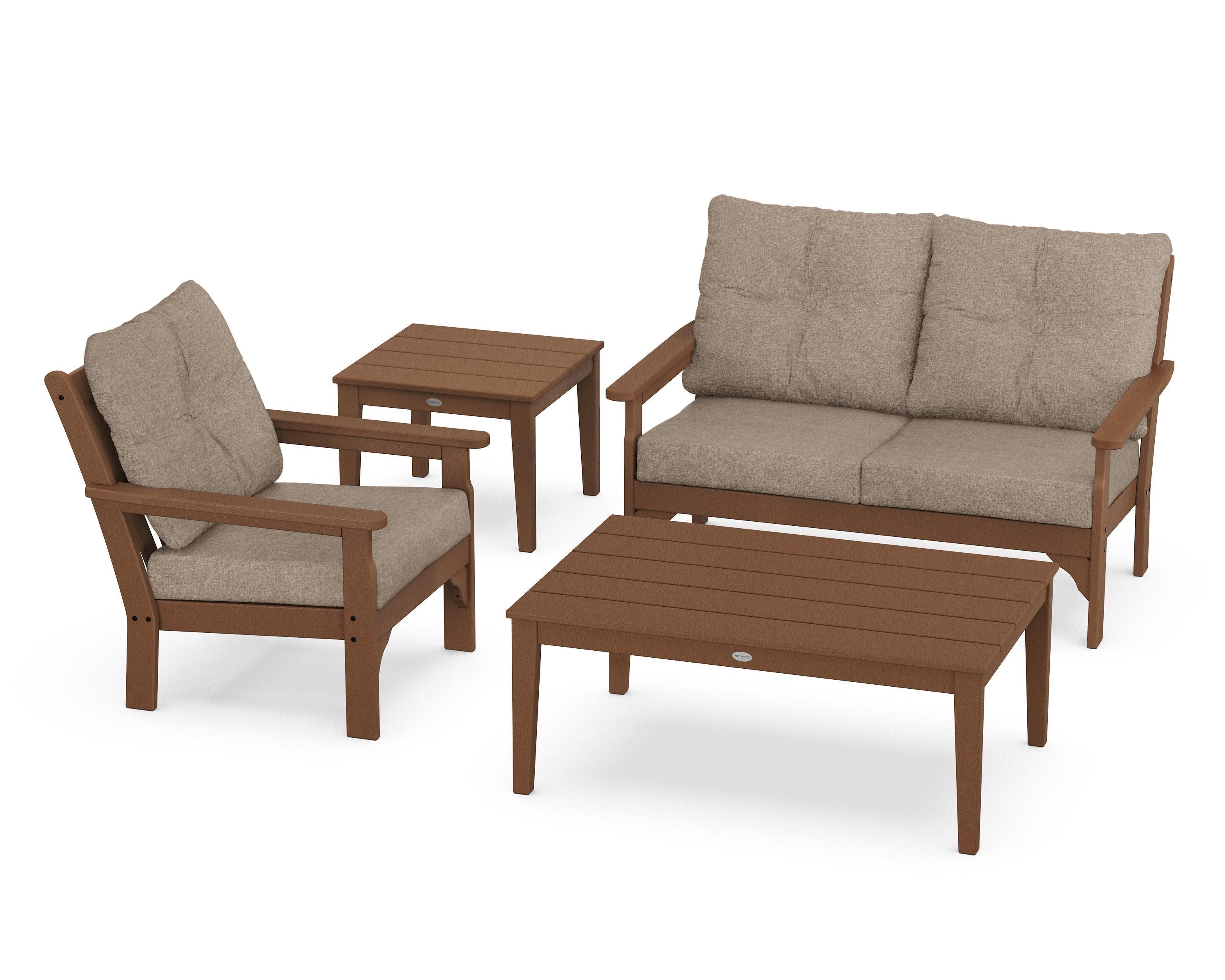 Vineyard 4-Piece Deep Seating Set in Teak / Spiced Burlap