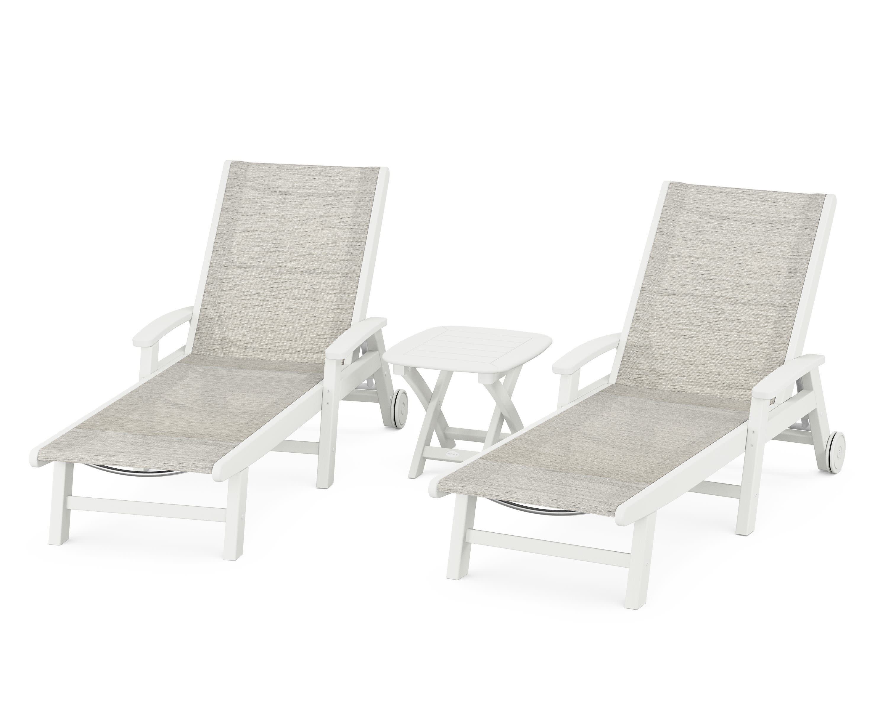 Coastal 3-Piece Wheeled Chaise Set in Vintage White / Birch Sling
