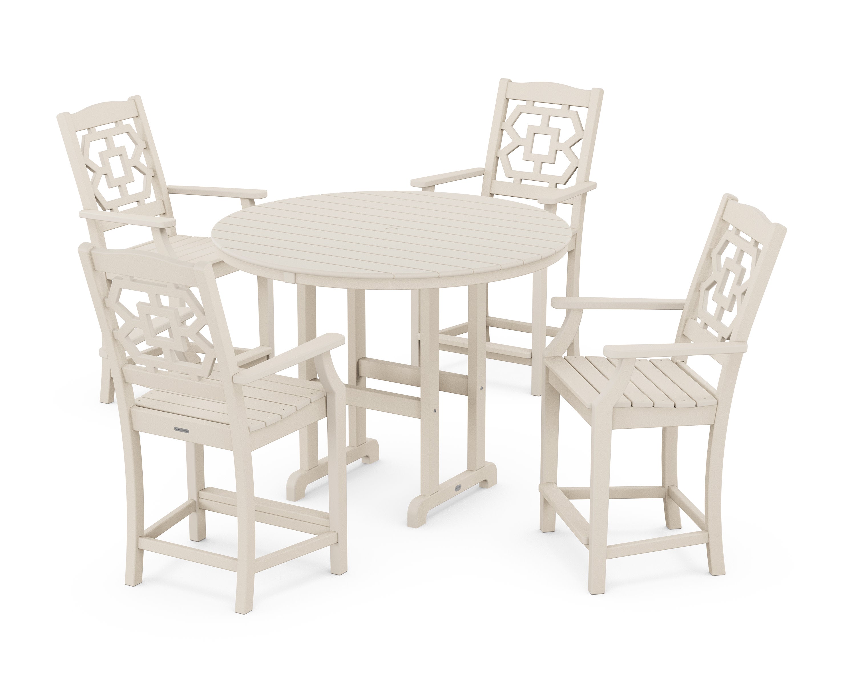 Chinoiserie 5-Piece Round Farmhouse Counter Set in Sand