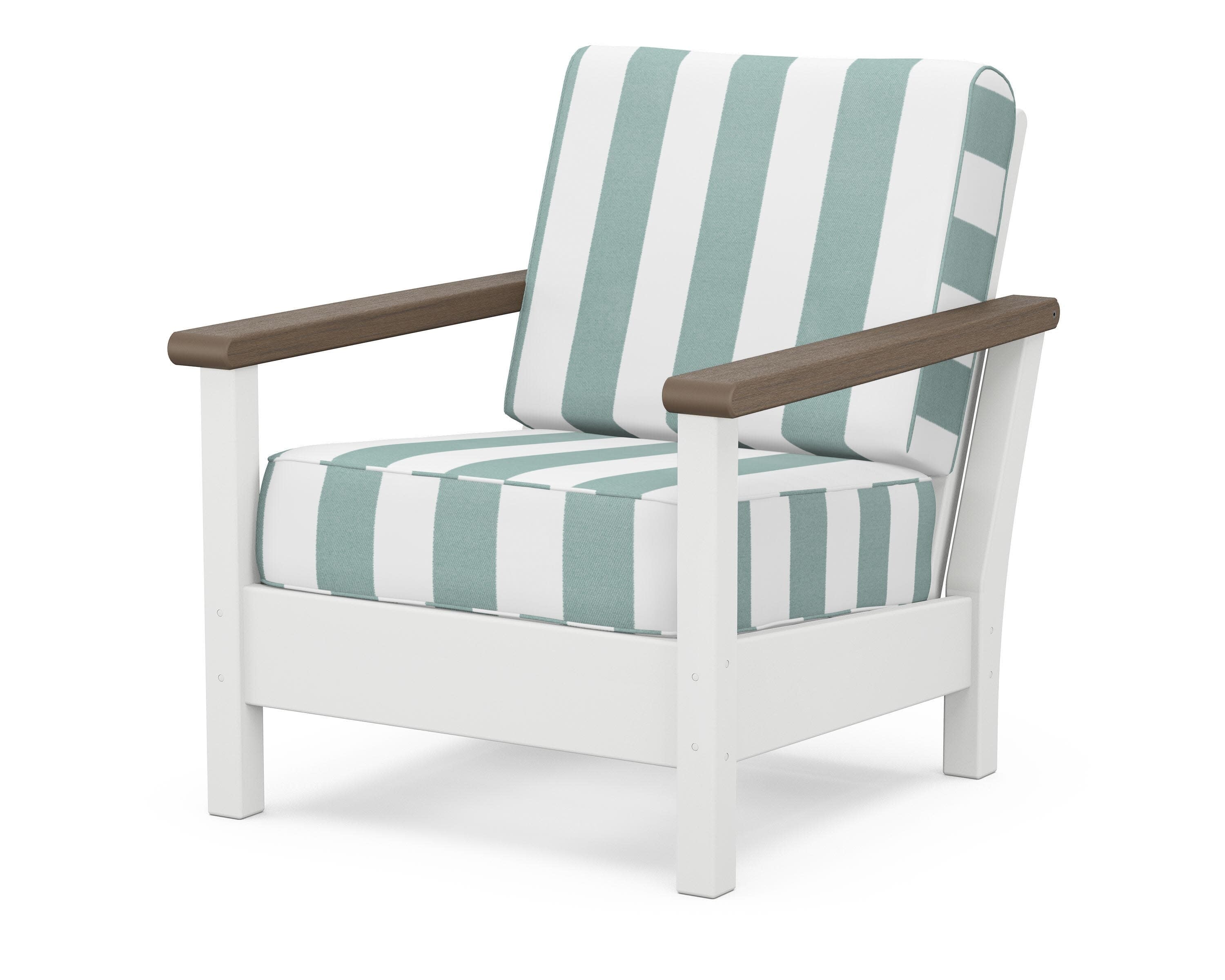 Harbour Deep Seating Chair in White / Kona / Cabana Stripe Glacier Spa