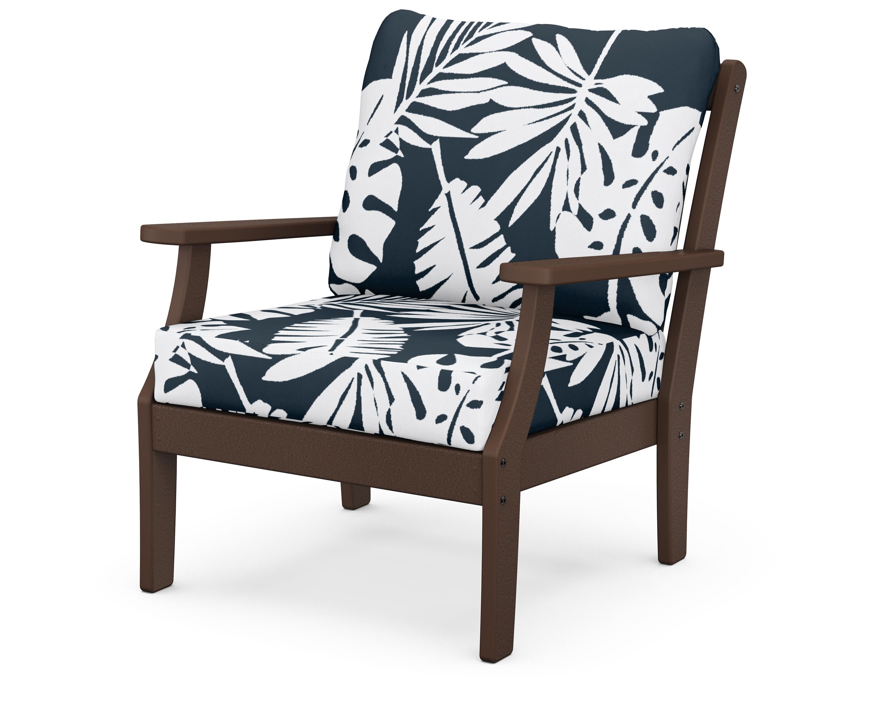 Braxton Deep Seating Chair in Mahogany / Leaf Marine Indigo