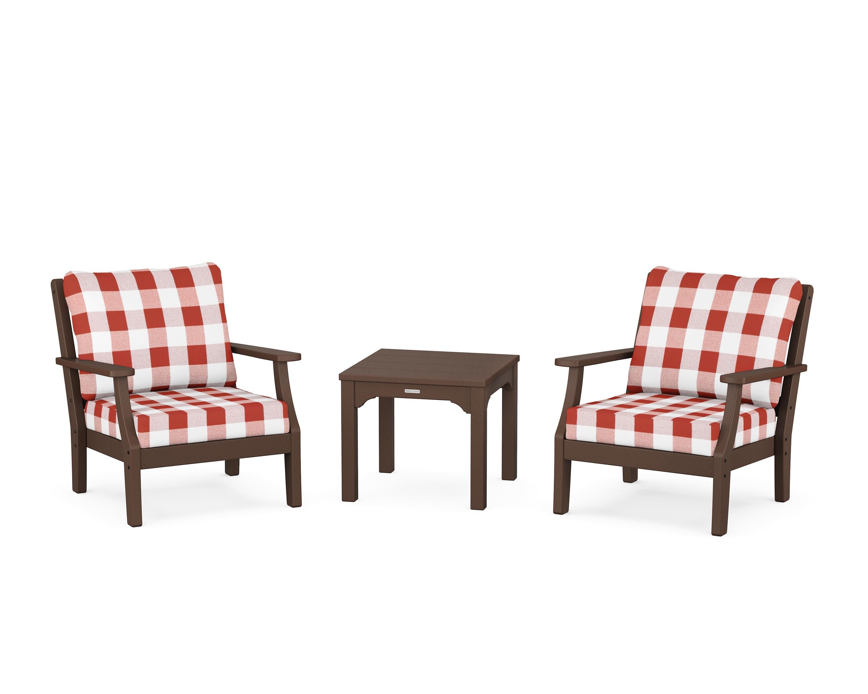 Chinoiserie 3-Piece Deep Seating Set in Mahogany / Buffalo Plaid Crimson