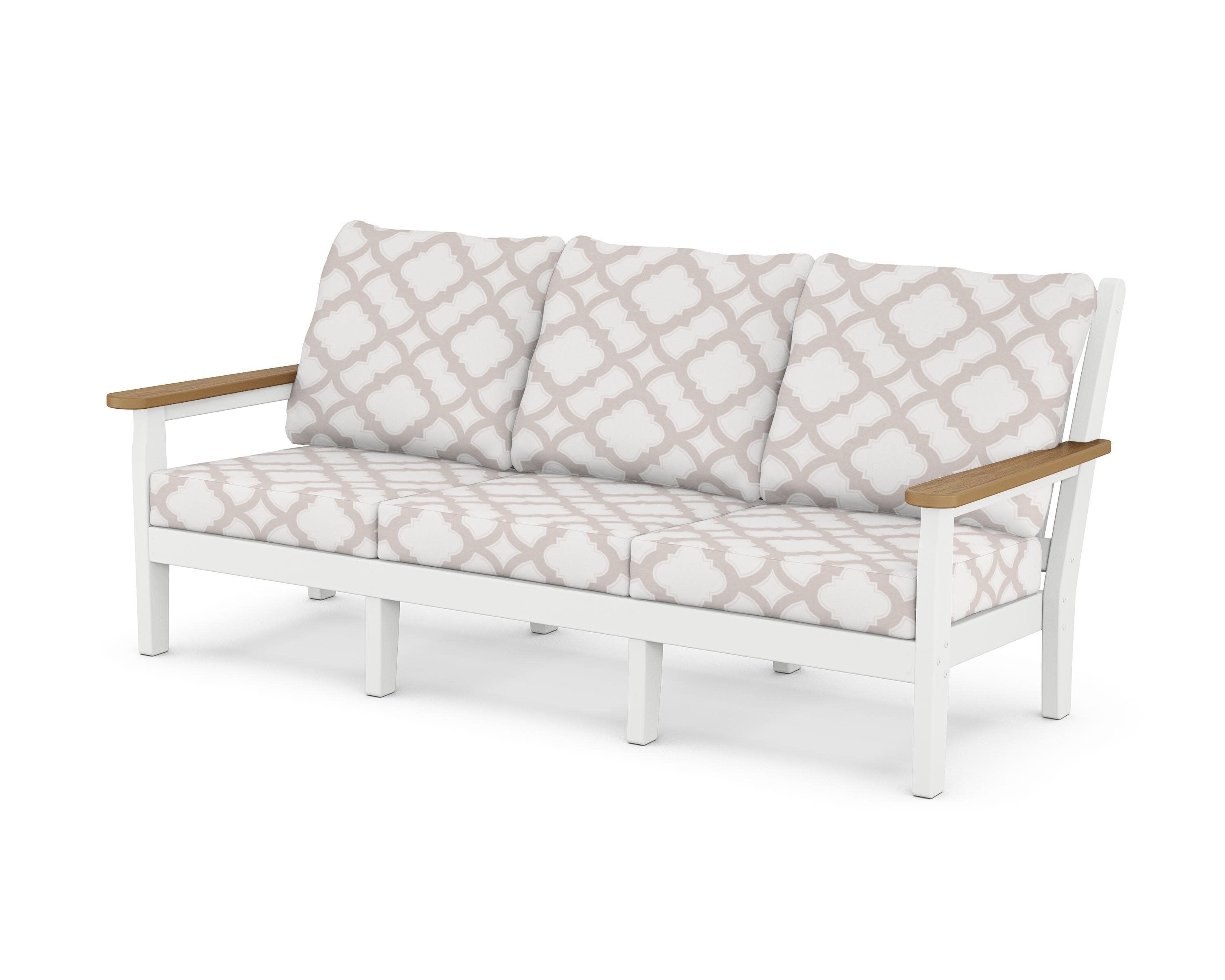 Chippendale Deep Seating Sofa in White / Natural / Trellis Dune Burlap