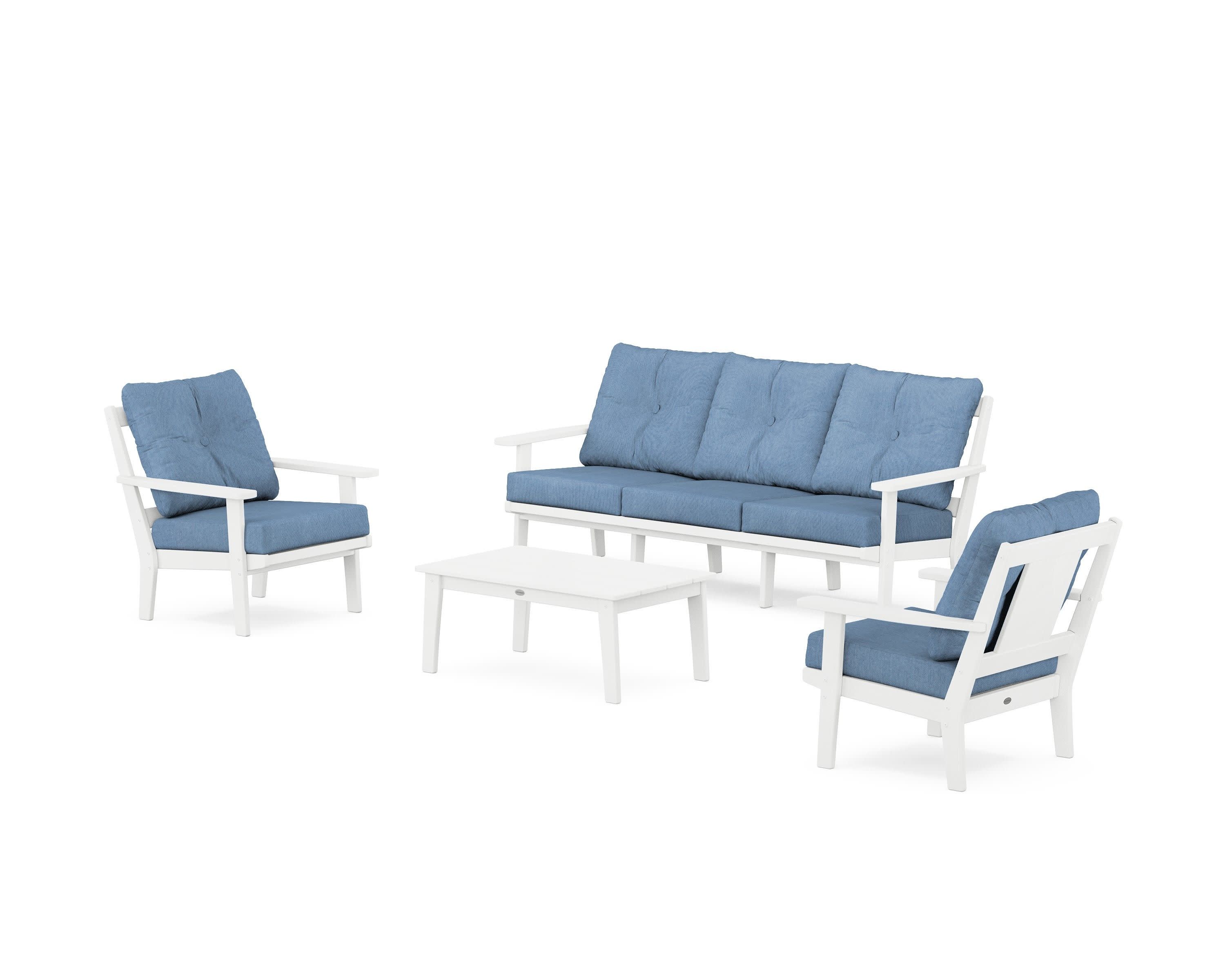 Prairie 4-Piece Deep Seating Set with Sofa in White / Sky Blue