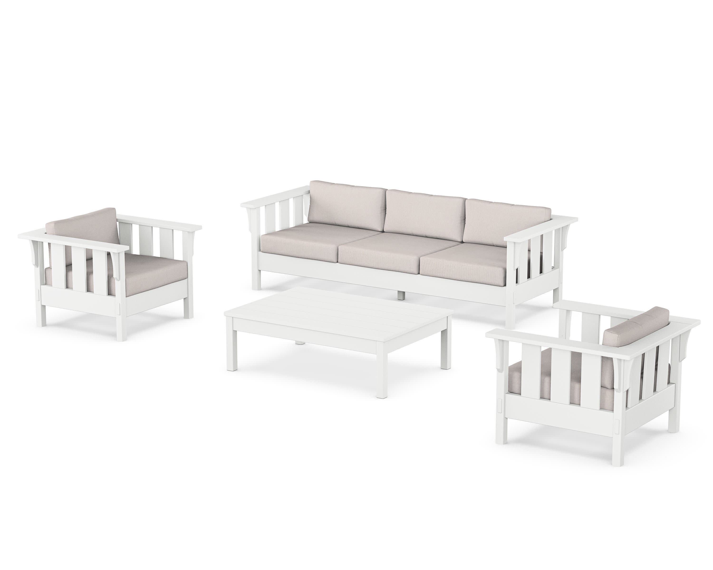 Acadia 4-Piece Deep Seating Set with Sofa in White / Dune Burlap