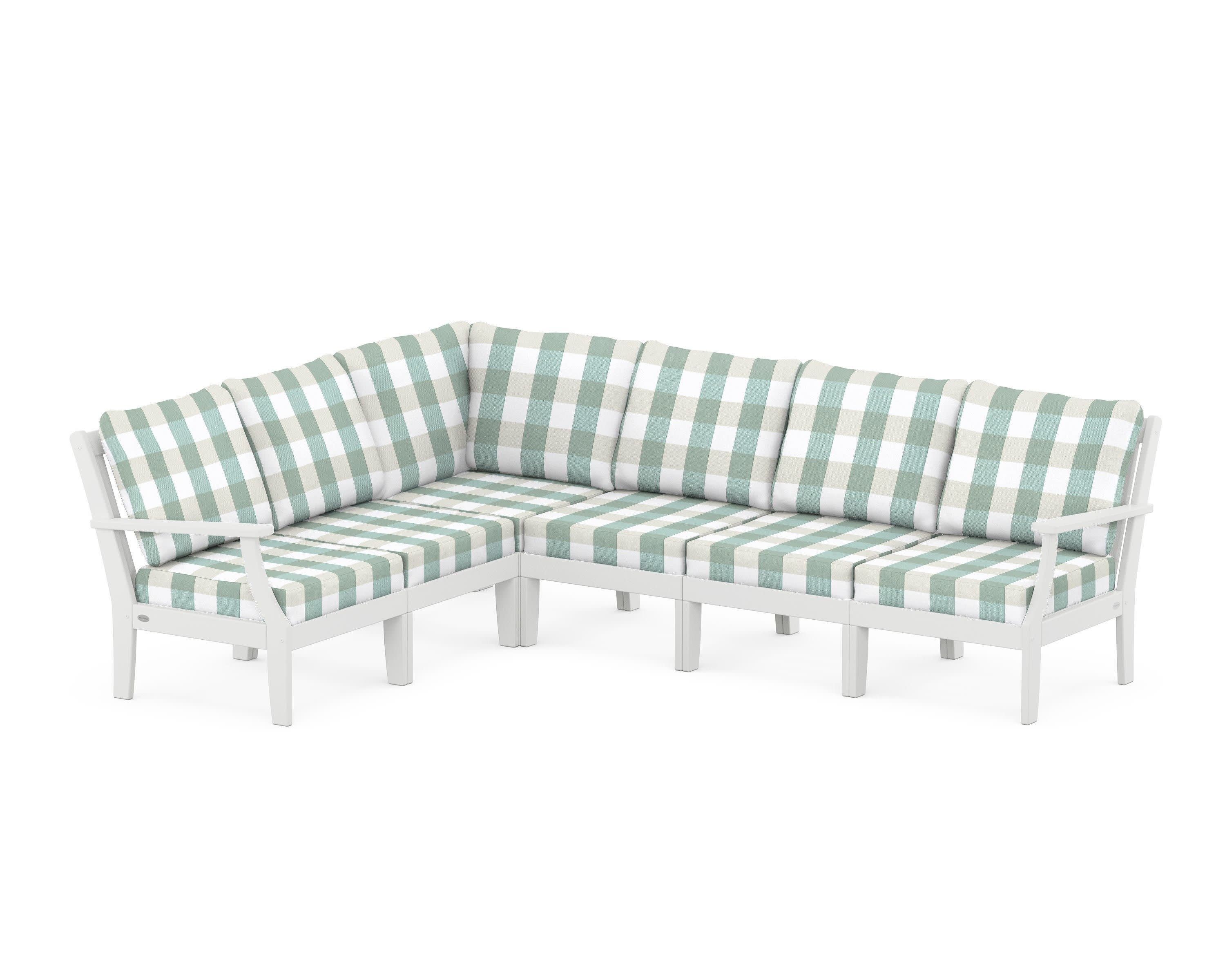 Braxton Modular 6-Piece Deep Seating Set in White / Buffalo Plaid Glacier Spa