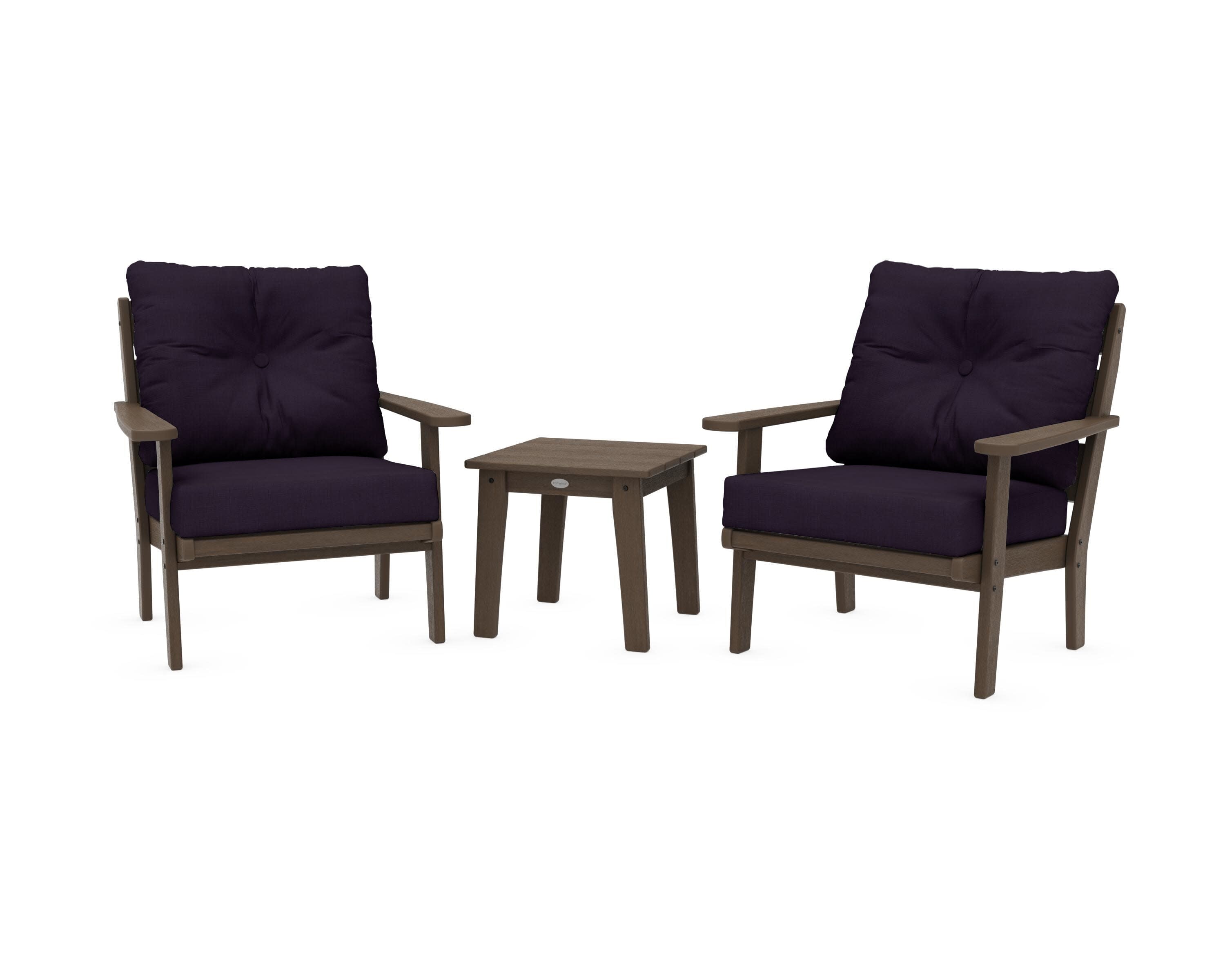 Lakeside 3-Piece Deep Seating Chair Set in Kona / Navy Linen