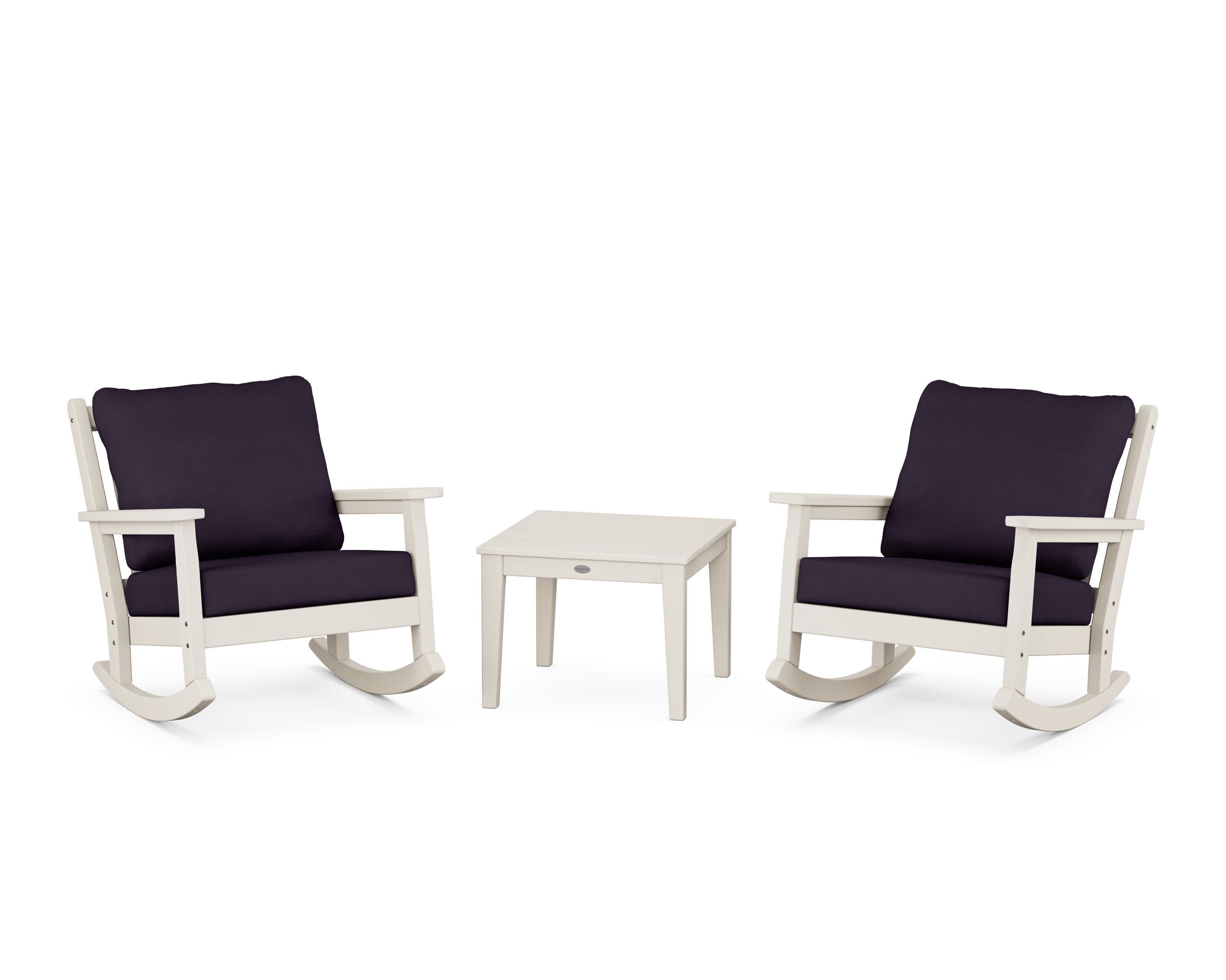 Chippendale 3-Piece Deep Seating Rocker Set in Sand / Navy Linen