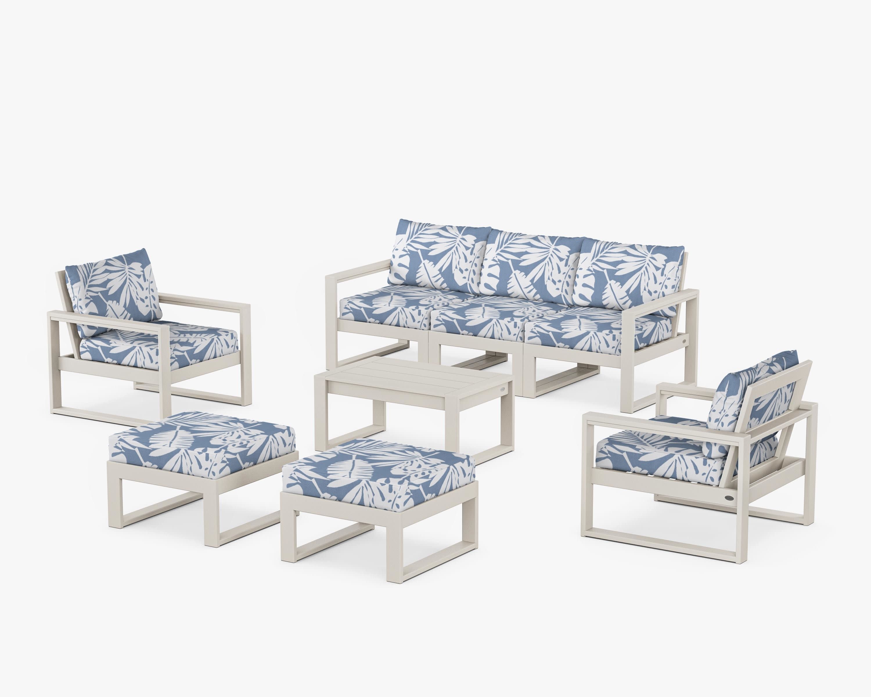 EDGE Sectional 8-Piece Lounge Sofa Set in Sand / Leaf Sky Blue