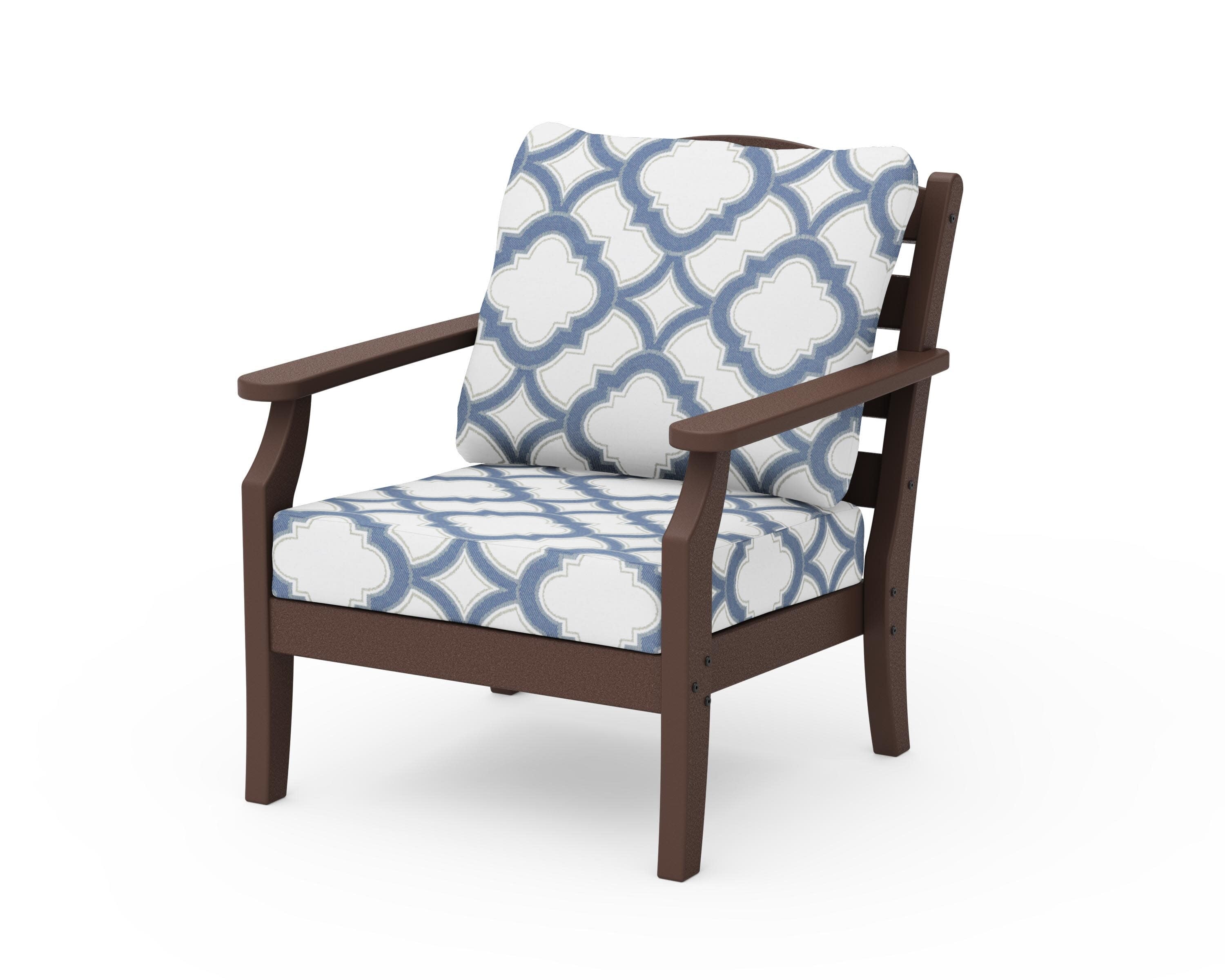 Savannah Deep Seating Chair in Mahogany / Trellis Sky Blue