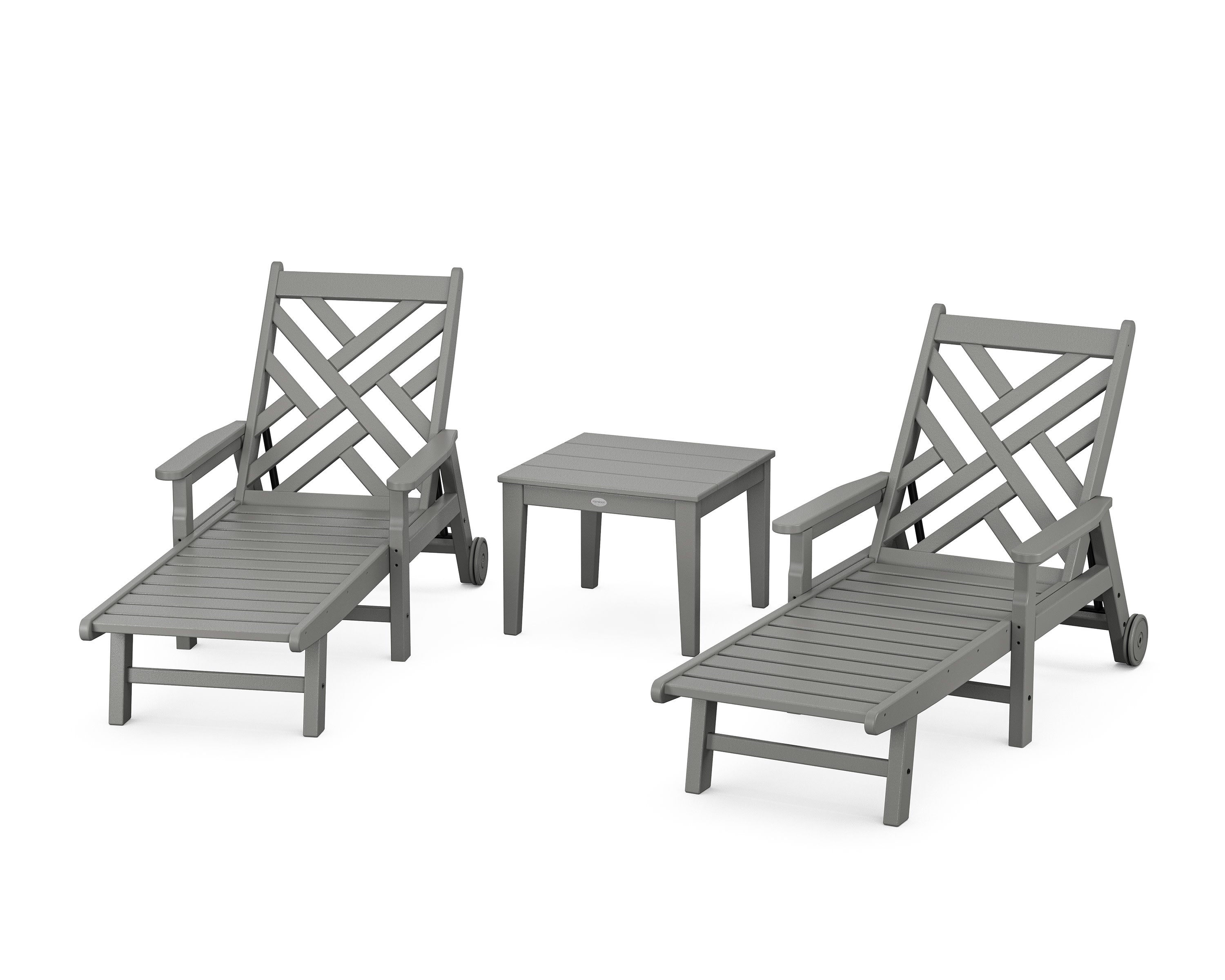 Chippendale 3-Piece Chaise Set with Arms and Wheels in Slate Grey