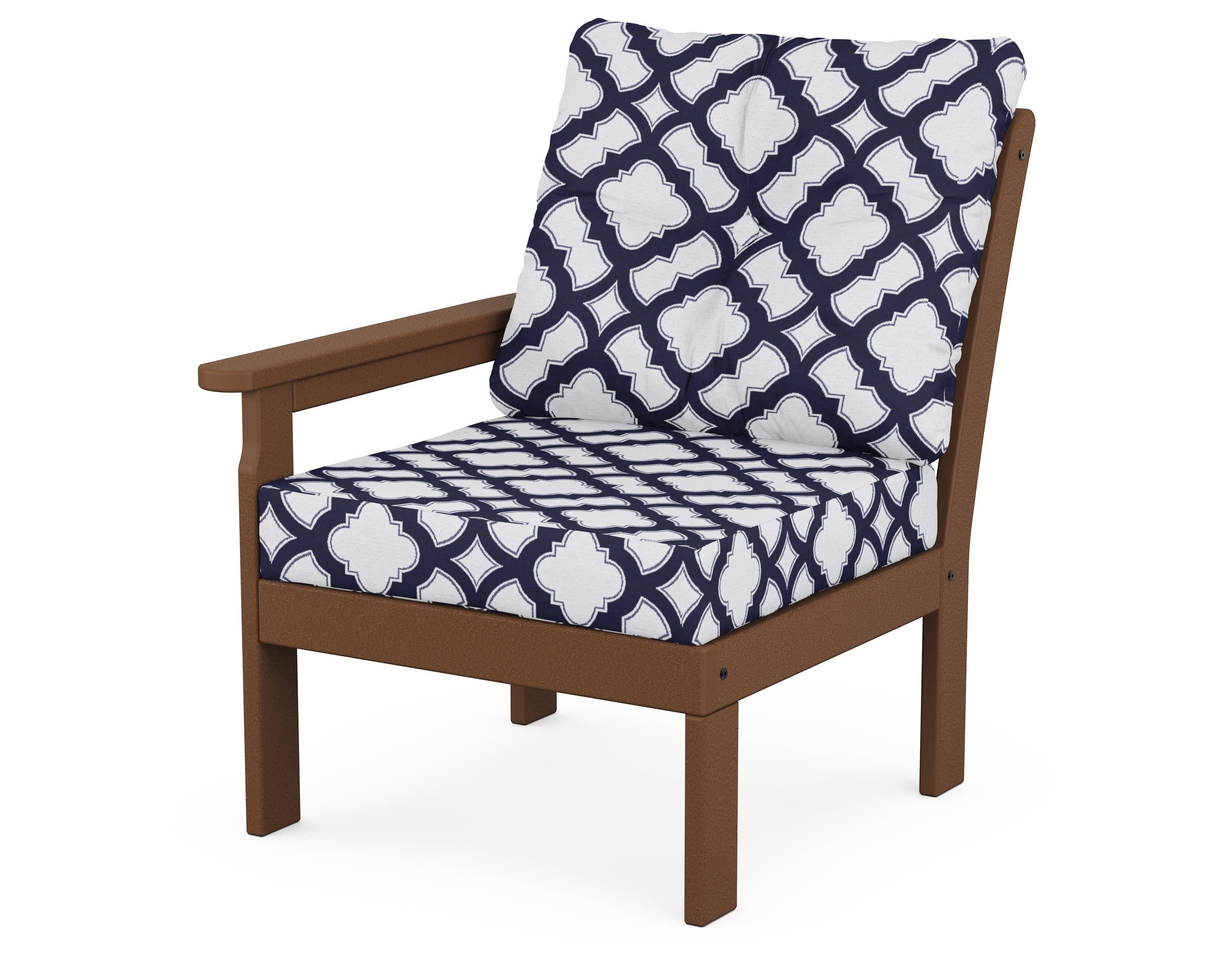 Vineyard Modular Left Arm Chair in Teak / Trellis Navy