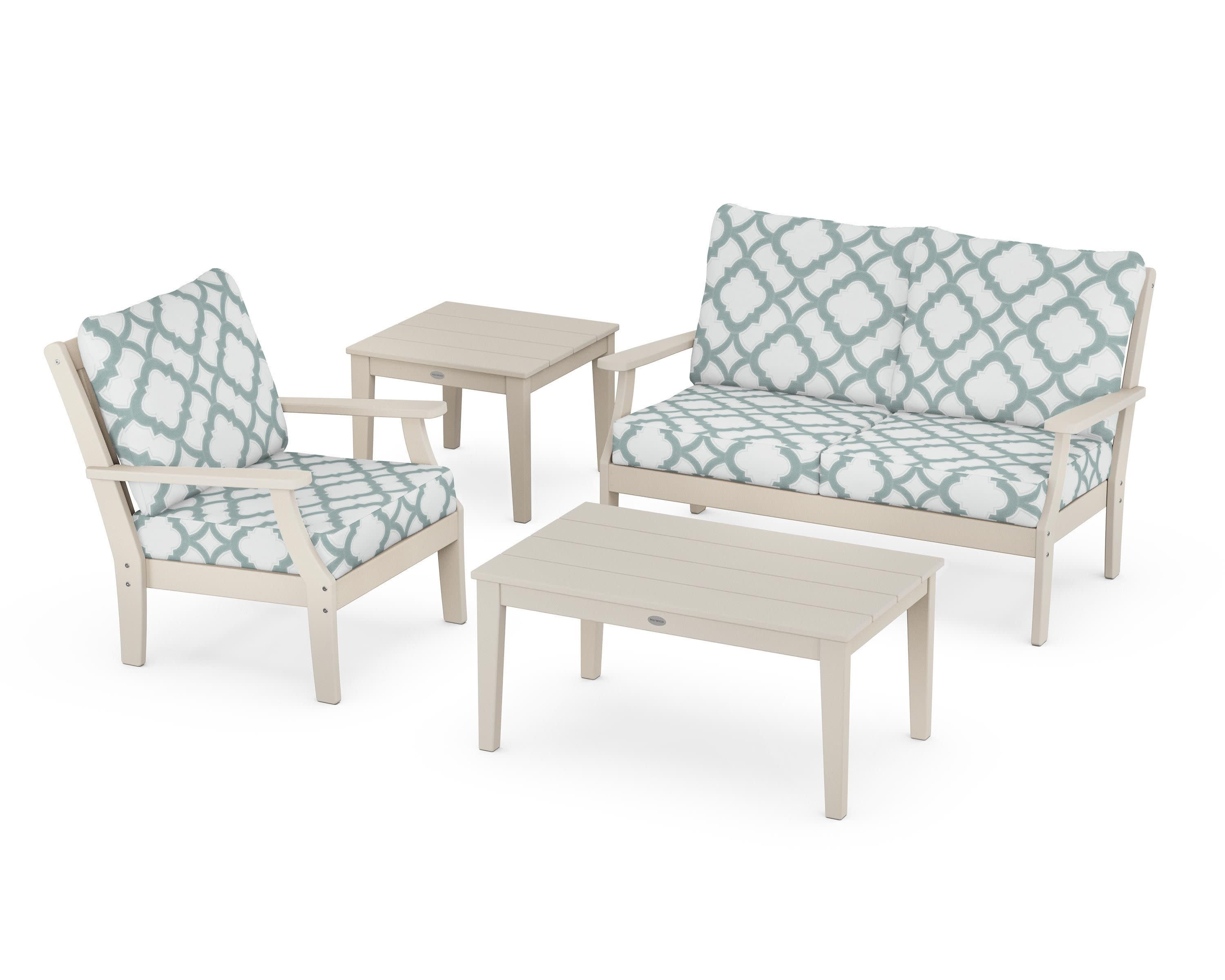 Braxton 4-Piece Deep Seating Set in Sand / Trellis Glacier Spa
