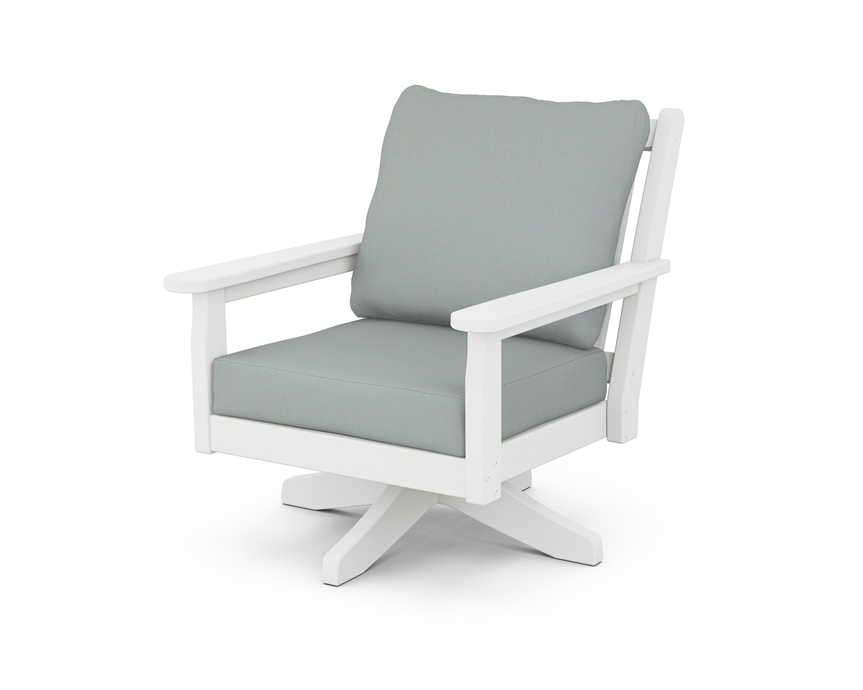 Chippendale Deep Seating Swivel Chair in White / Spa