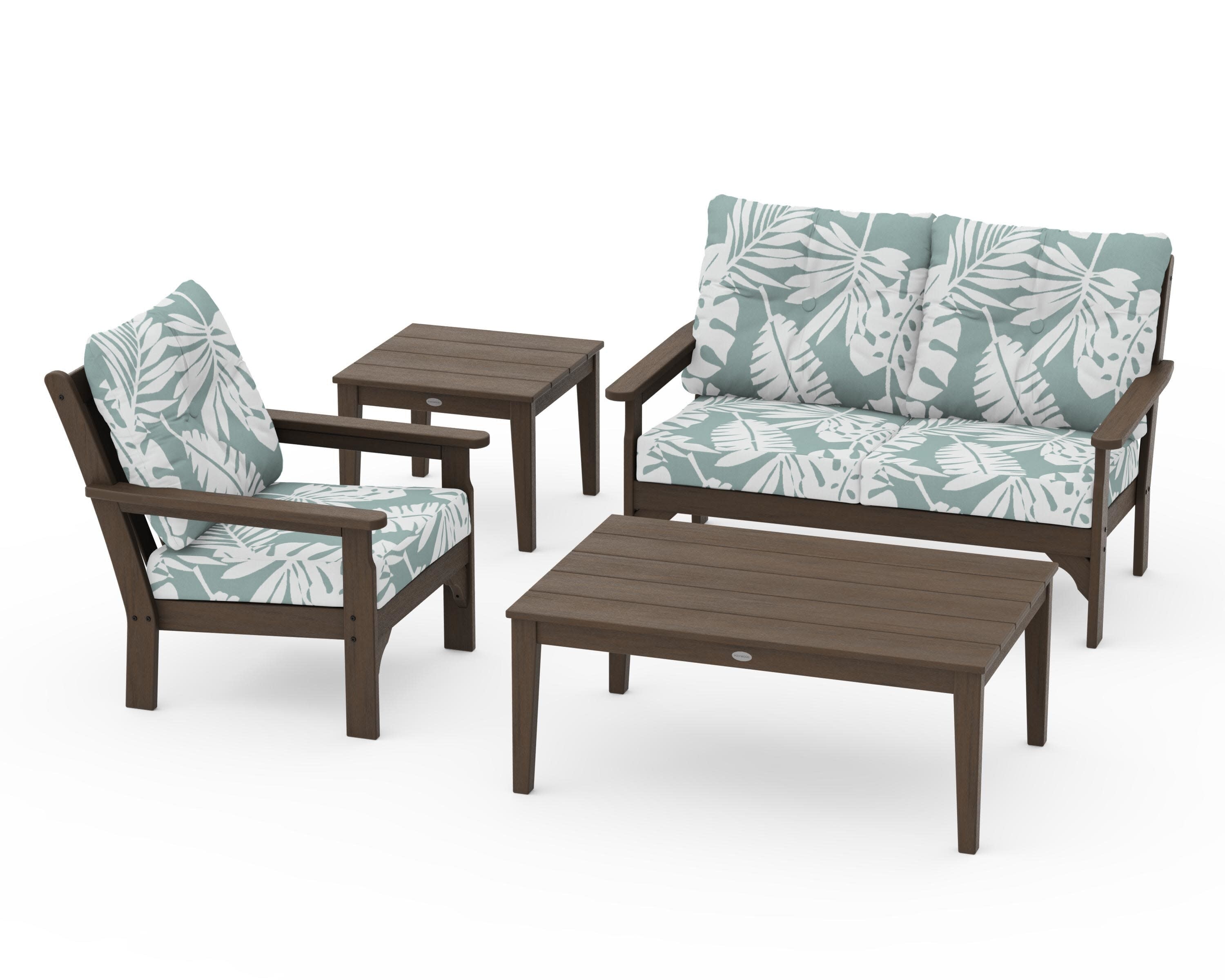 Vineyard 4-Piece Deep Seating Set in Kona / Leaf Glacier Spa