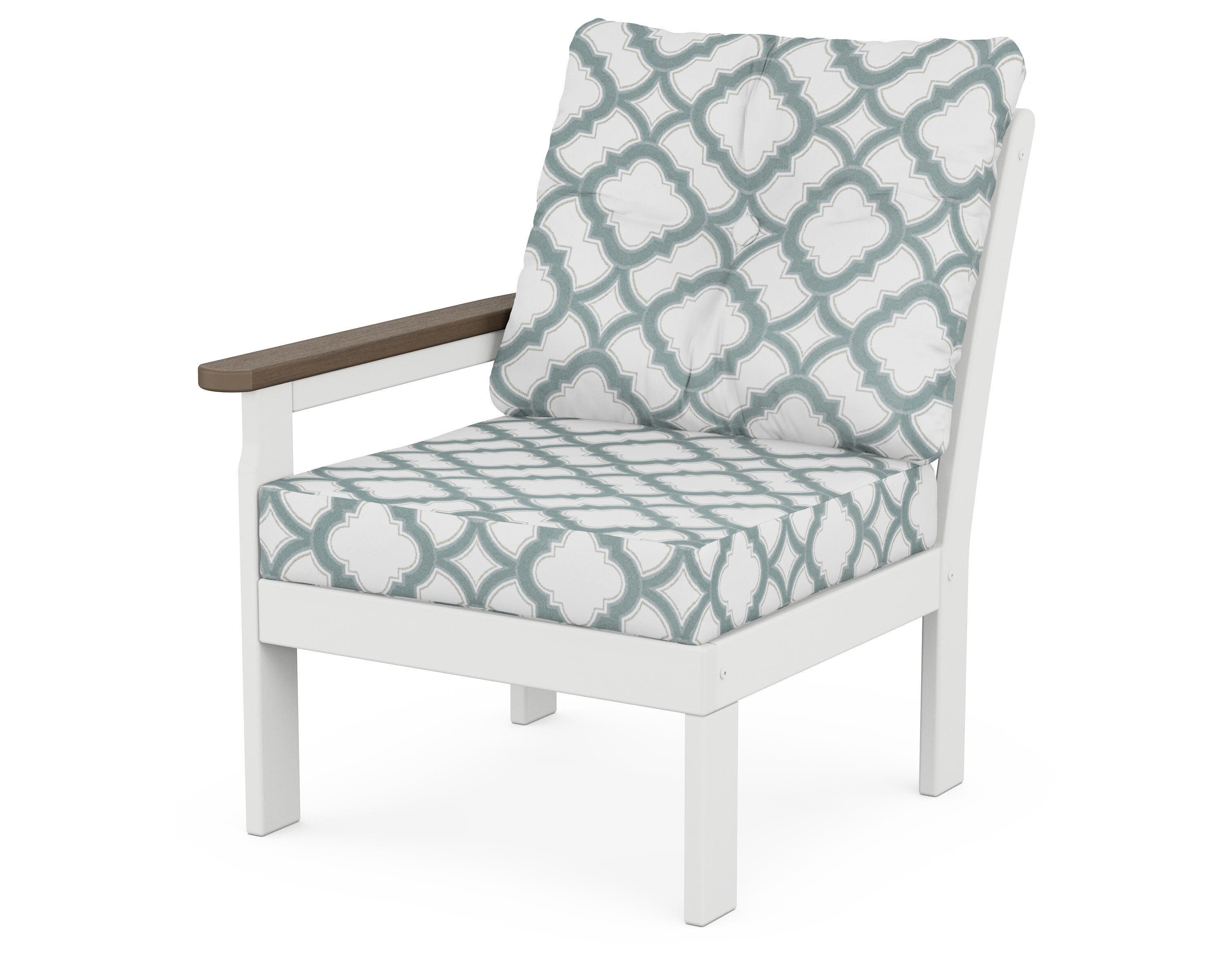 Vineyard Modular Left Arm Chair in White / Kona / Trellis Glacier Spa