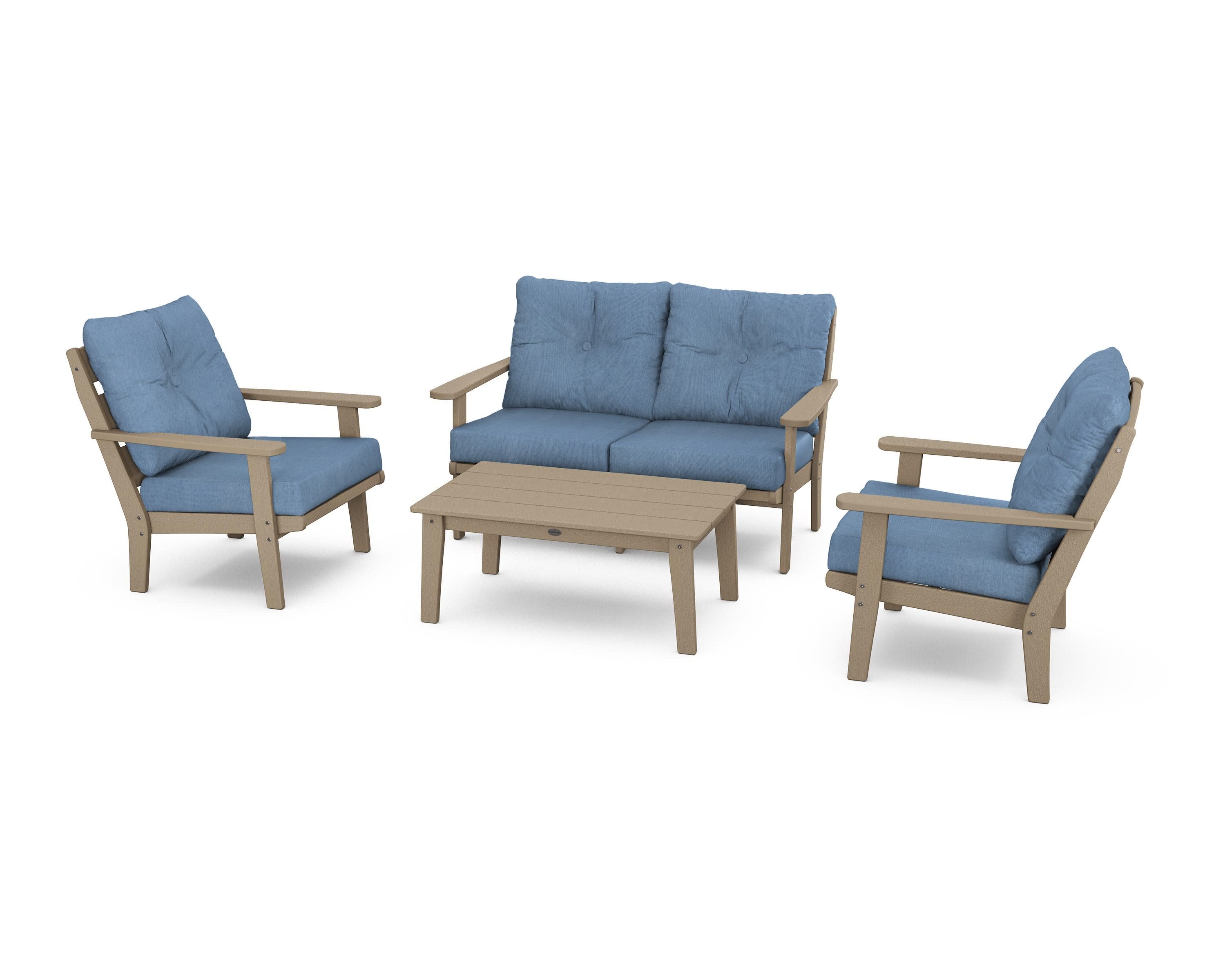 Lakeside 4-Piece Deep Seating Set in Vintage Sahara / Sky Blue