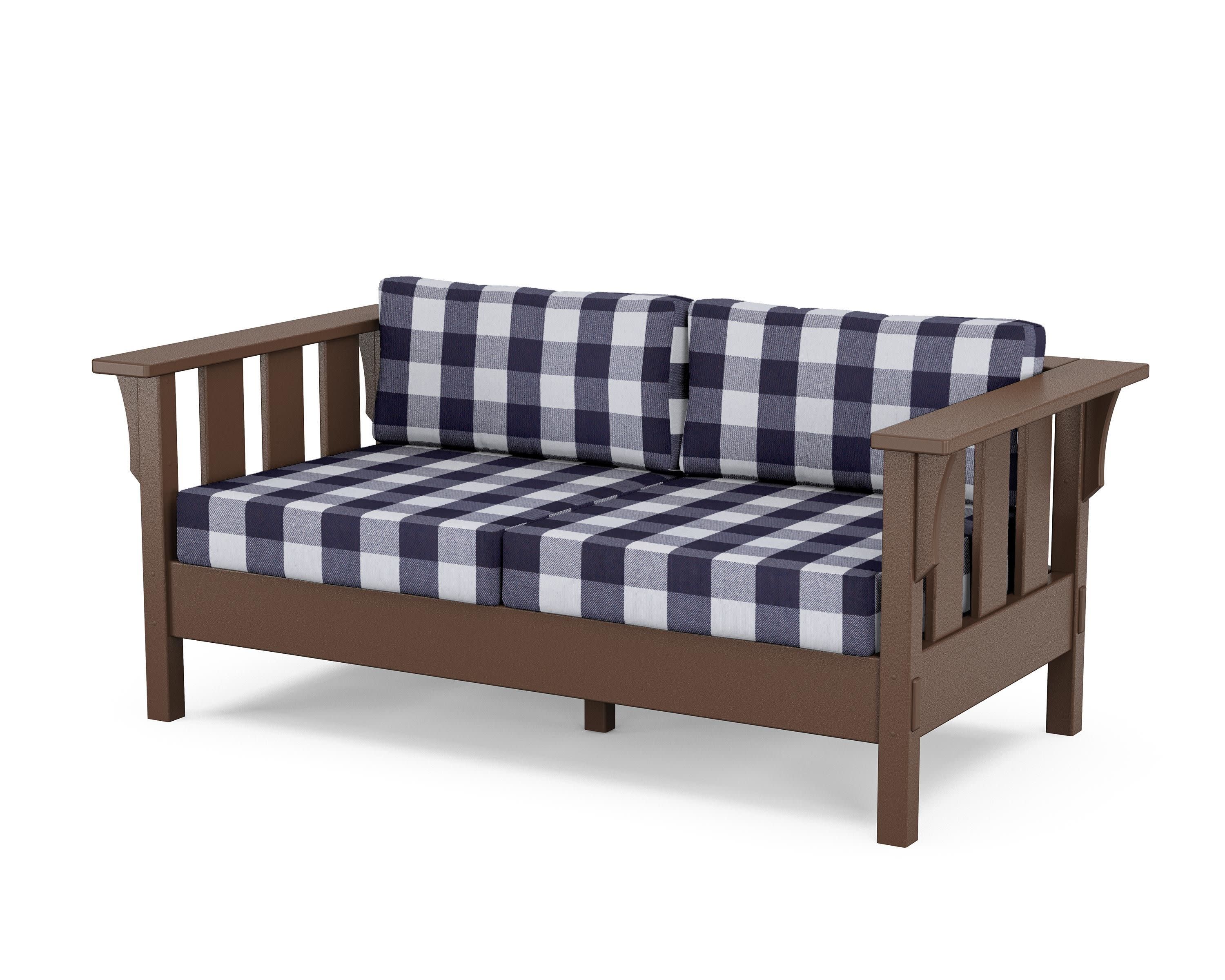 Acadia Deep Seating Loveseat in Mahogany / Buffalo Plaid Navy
