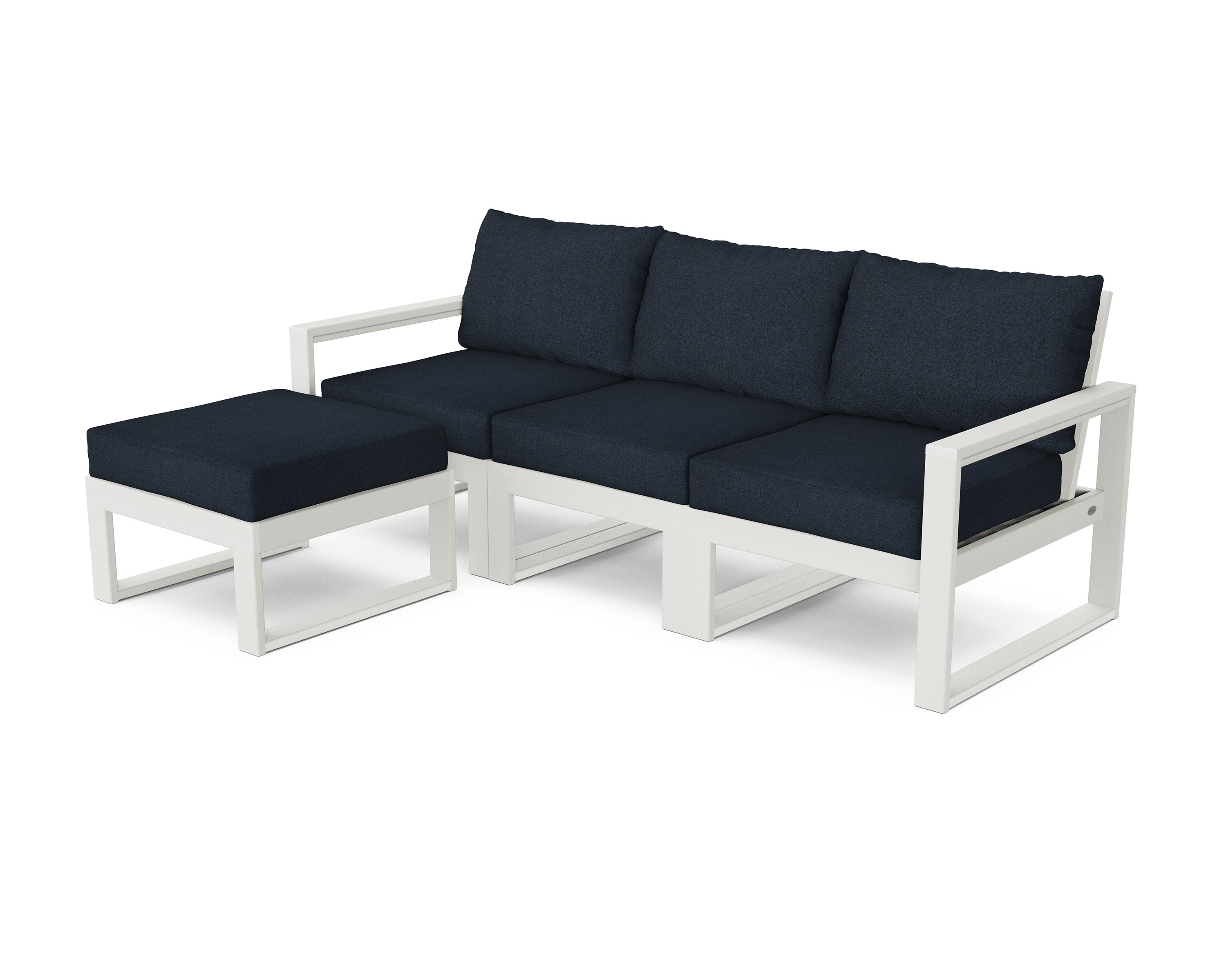 EDGE 4-Piece Modular Deep Seating Set with Ottoman in Vintage White / Marine Indigo