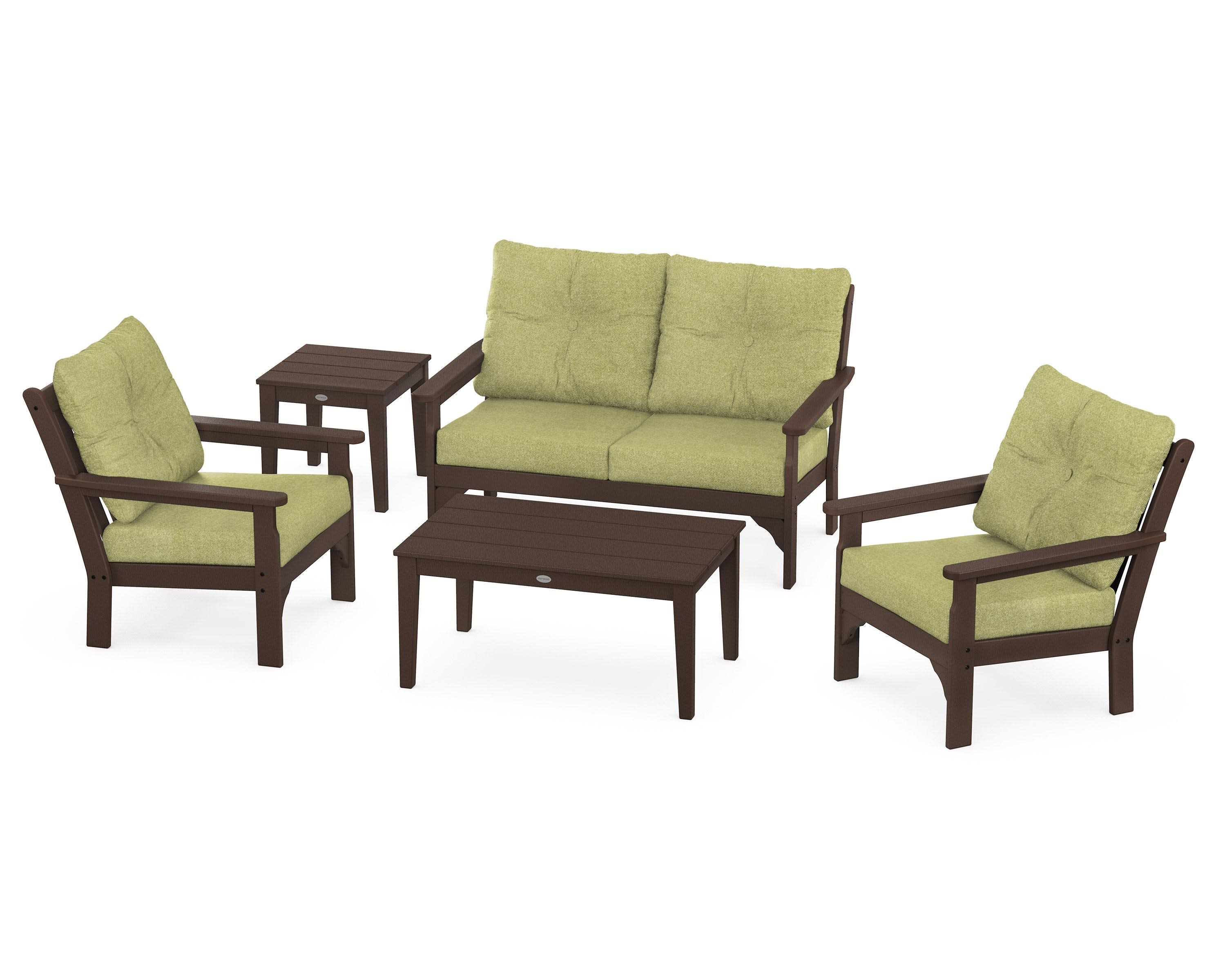 Vineyard 5-Piece Deep Seating Set in Mahogany / Chartreuse Boucle