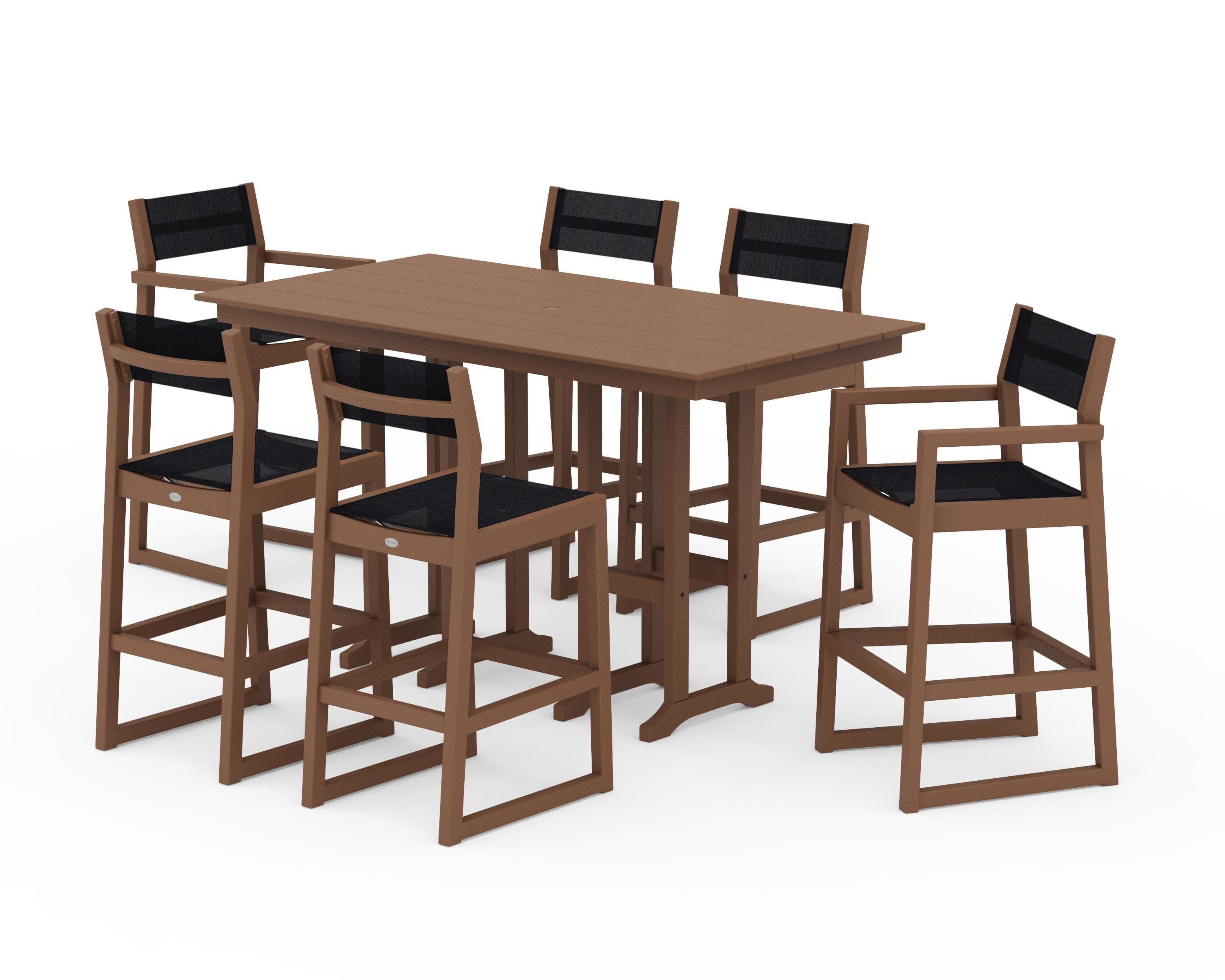 EDGE Sling 7-Piece Farmhouse Bar Set in Teak / Black Sling