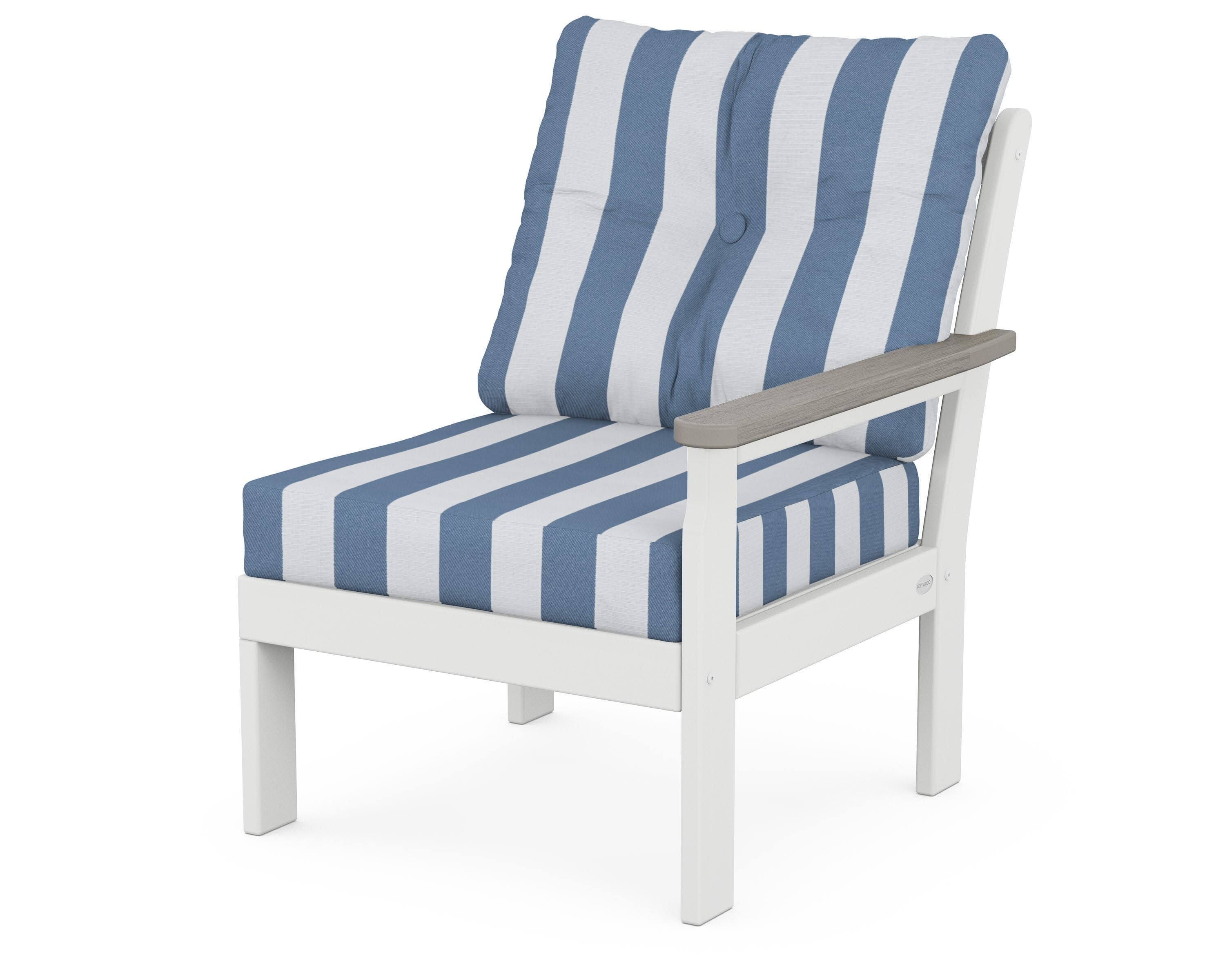 Vineyard Modular Right Arm Chair in White / Driftwood / Cabana Stripe Sky Blue