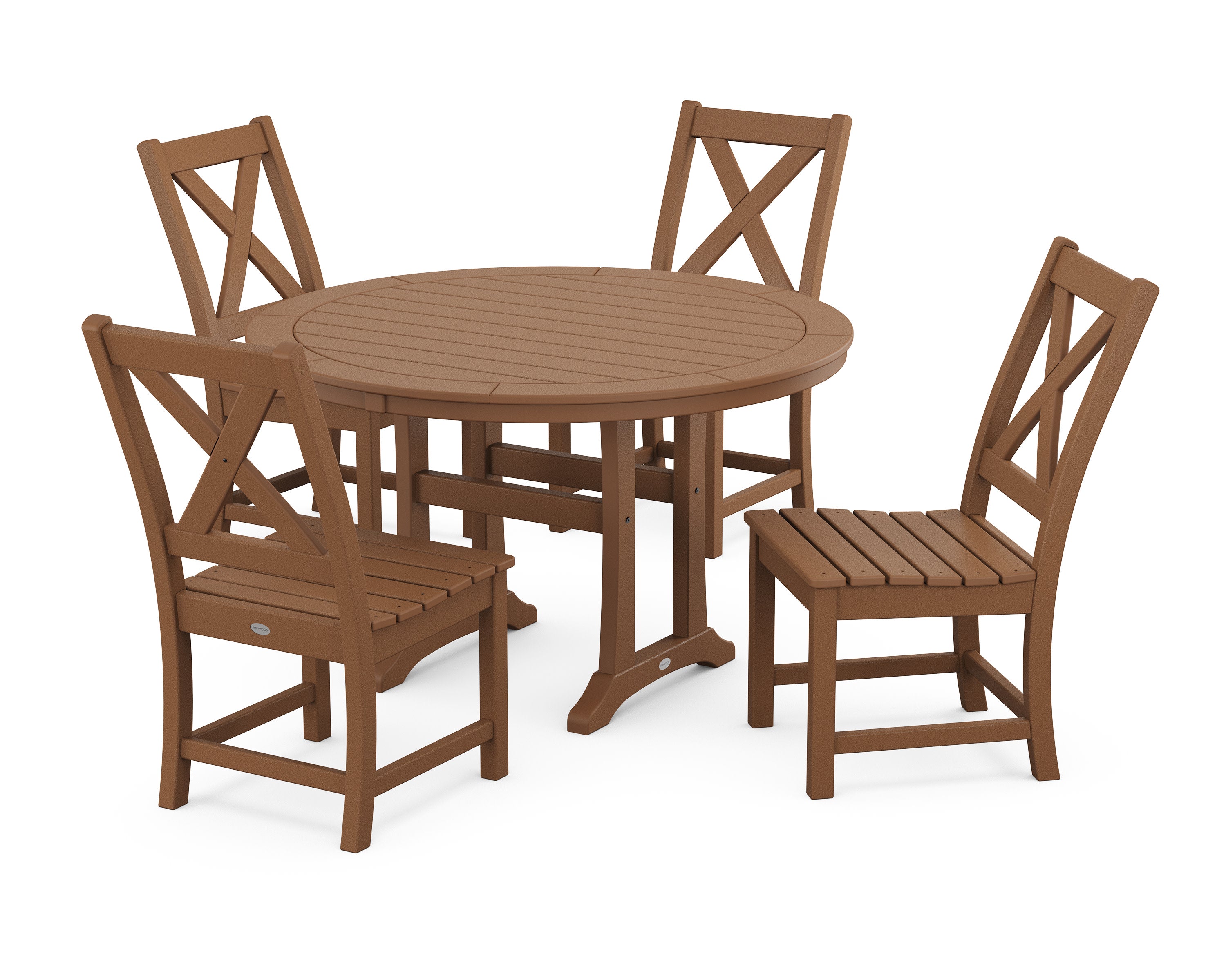 Braxton Side Chair 5-Piece Round Dining Set With Trestle Legs in Teak