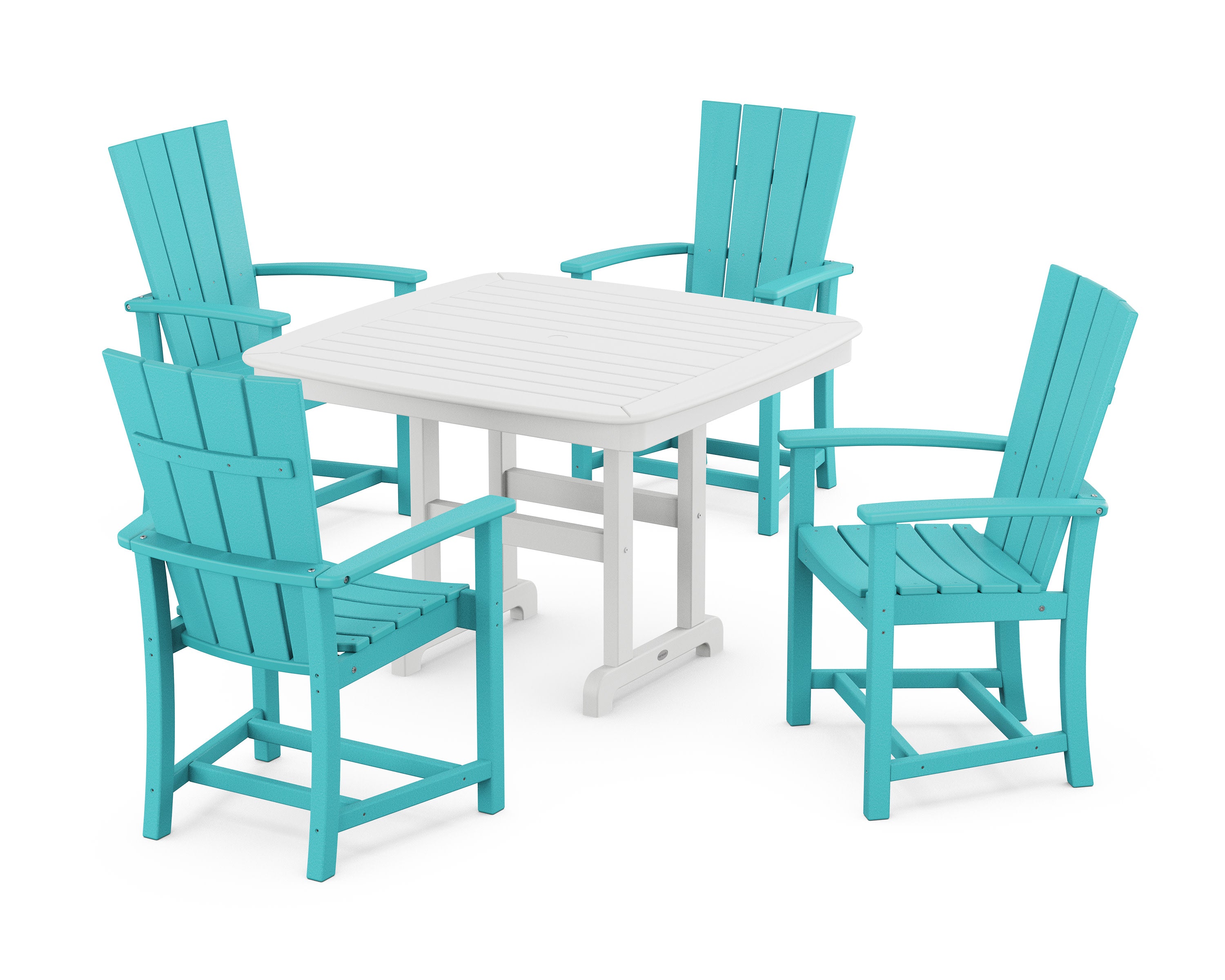 Quattro 5-Piece Dining Set with Trestle Legs in Aruba / White