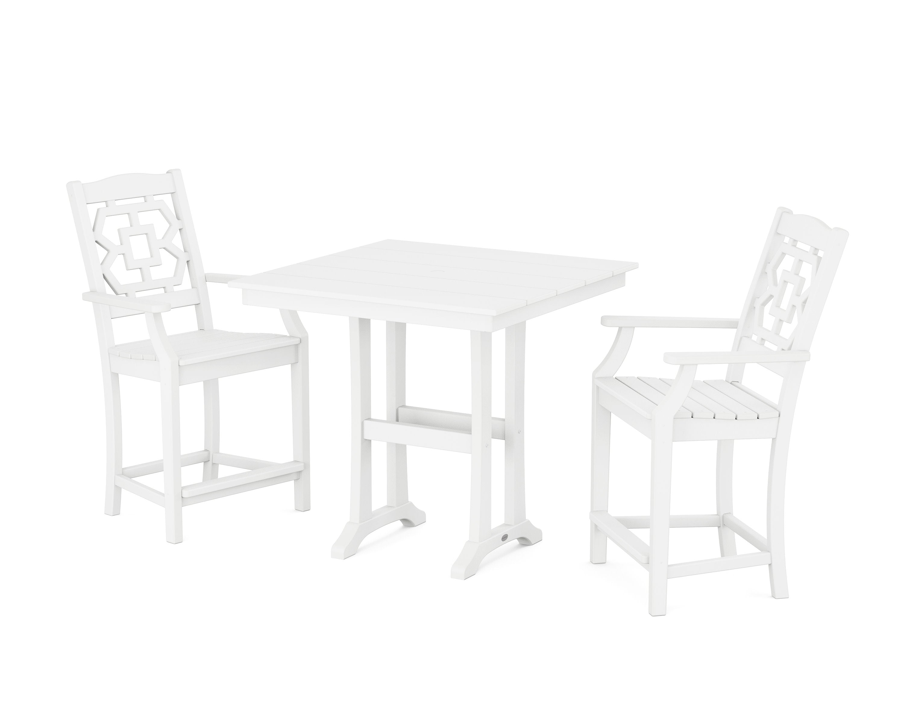 Chinoiserie 3-Piece Farmhouse Counter Set with Trestle Legs in White