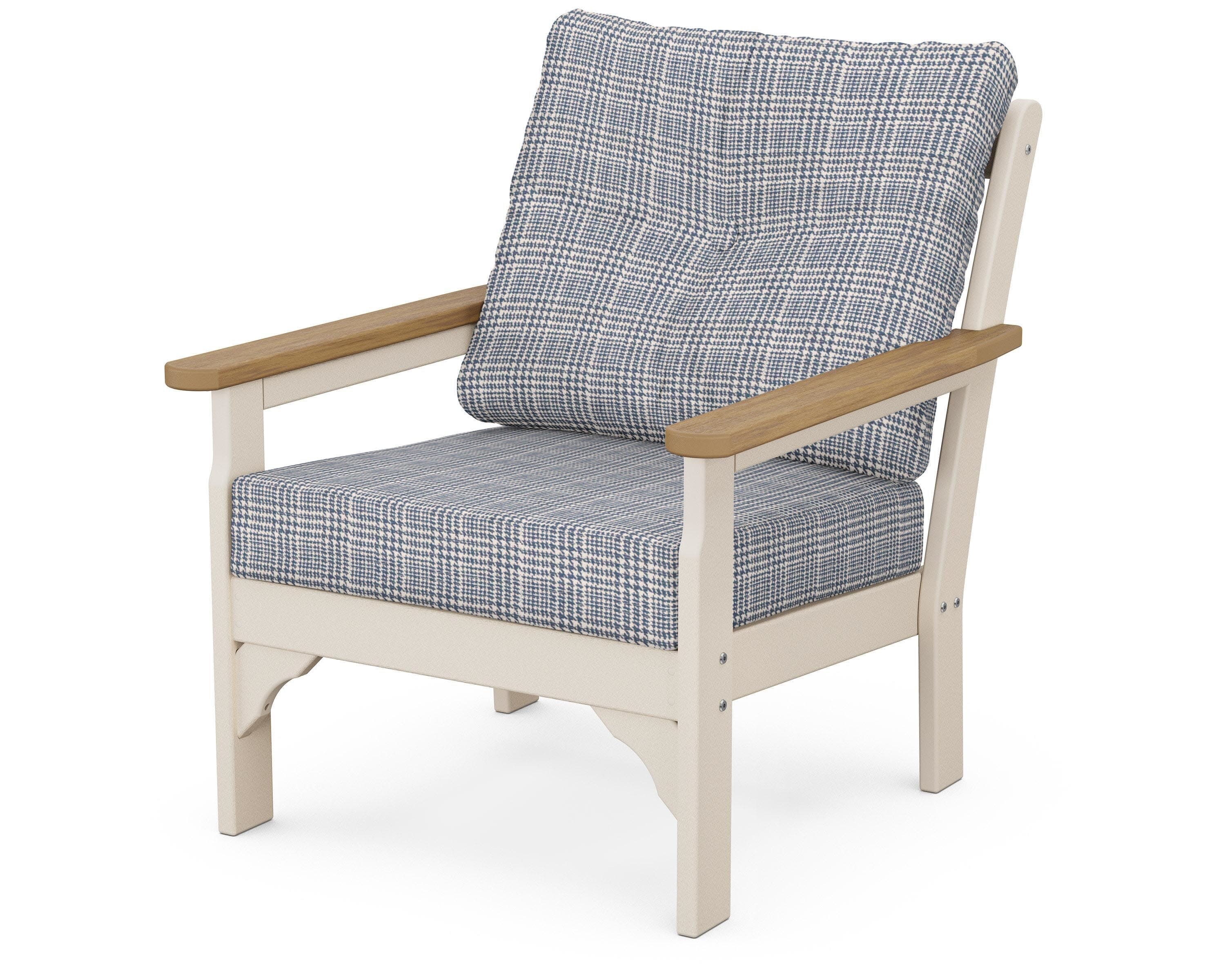 Vineyard Deep Seating Chair in Sand / Natural / Houndstooth Sky Blue