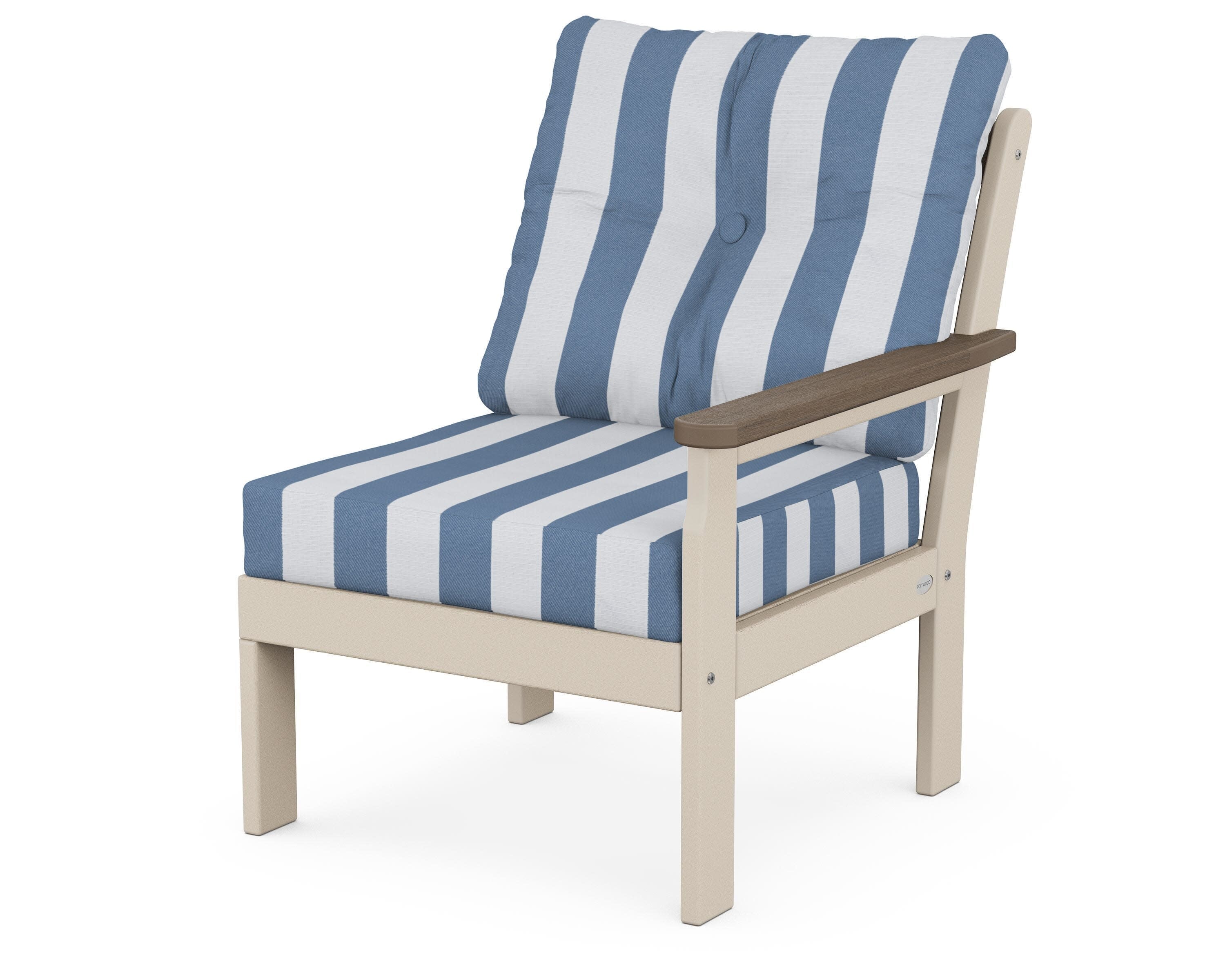 Vineyard Modular Right Arm Chair in Sand / Kona / Cabana Stripe Sky Blue