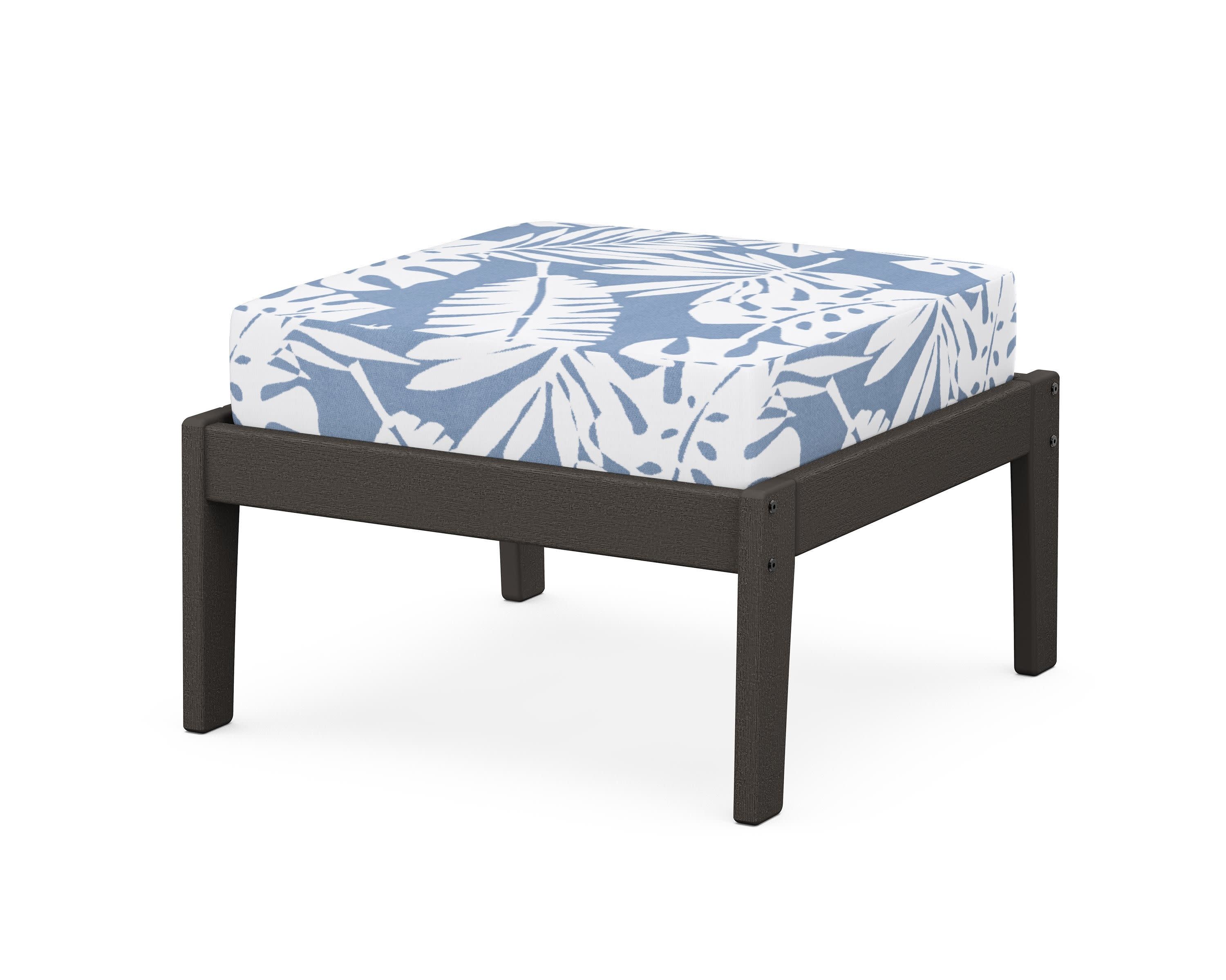 Deep Seating Ottoman in Vintage Coffee / Leaf Sky Blue