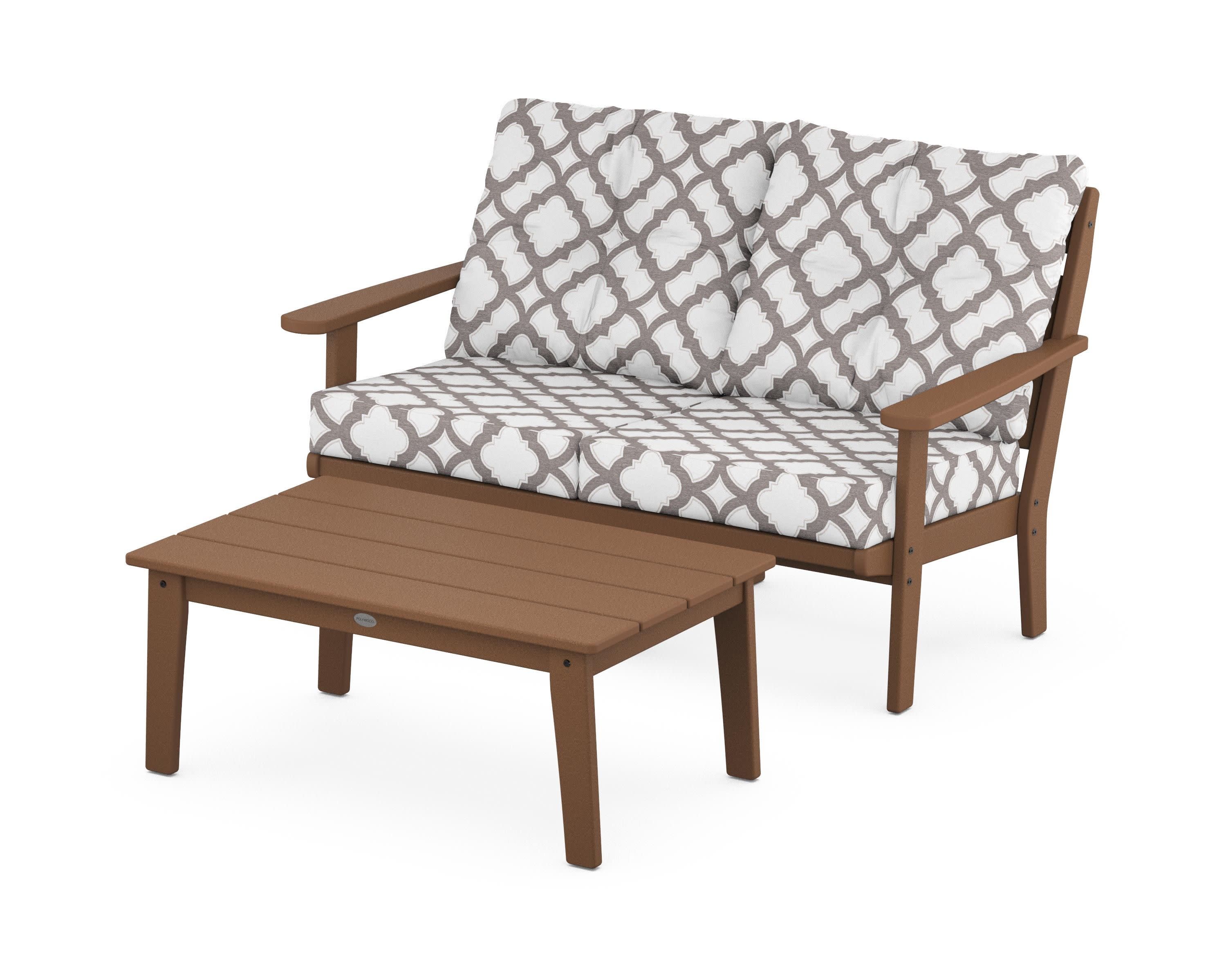 Lakeside 2-Piece Lounge Loveseat Set in Teak / Trellis Grey Mist