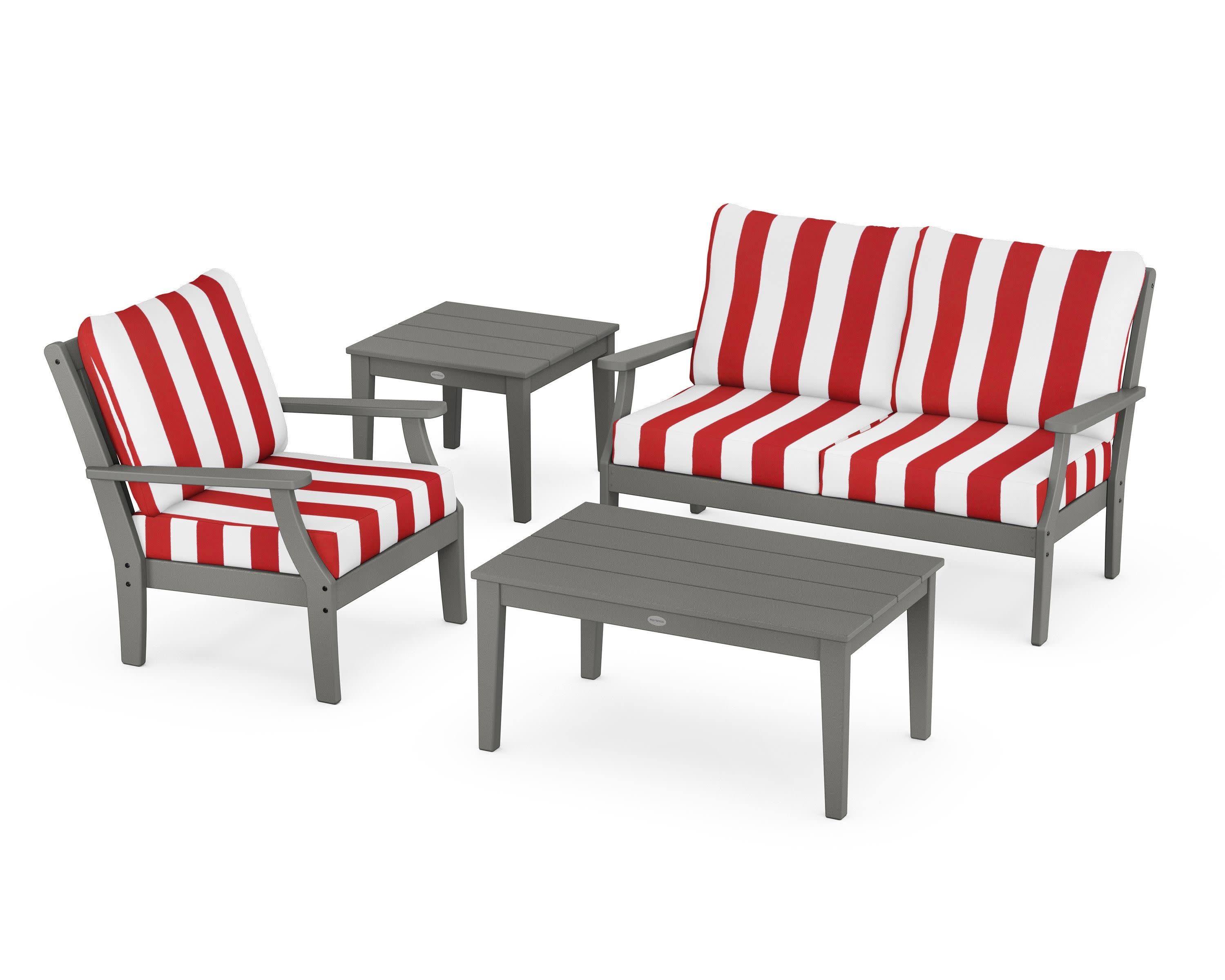 Braxton 4-Piece Deep Seating Set in Slate Grey / Cabana Stripe Crimson