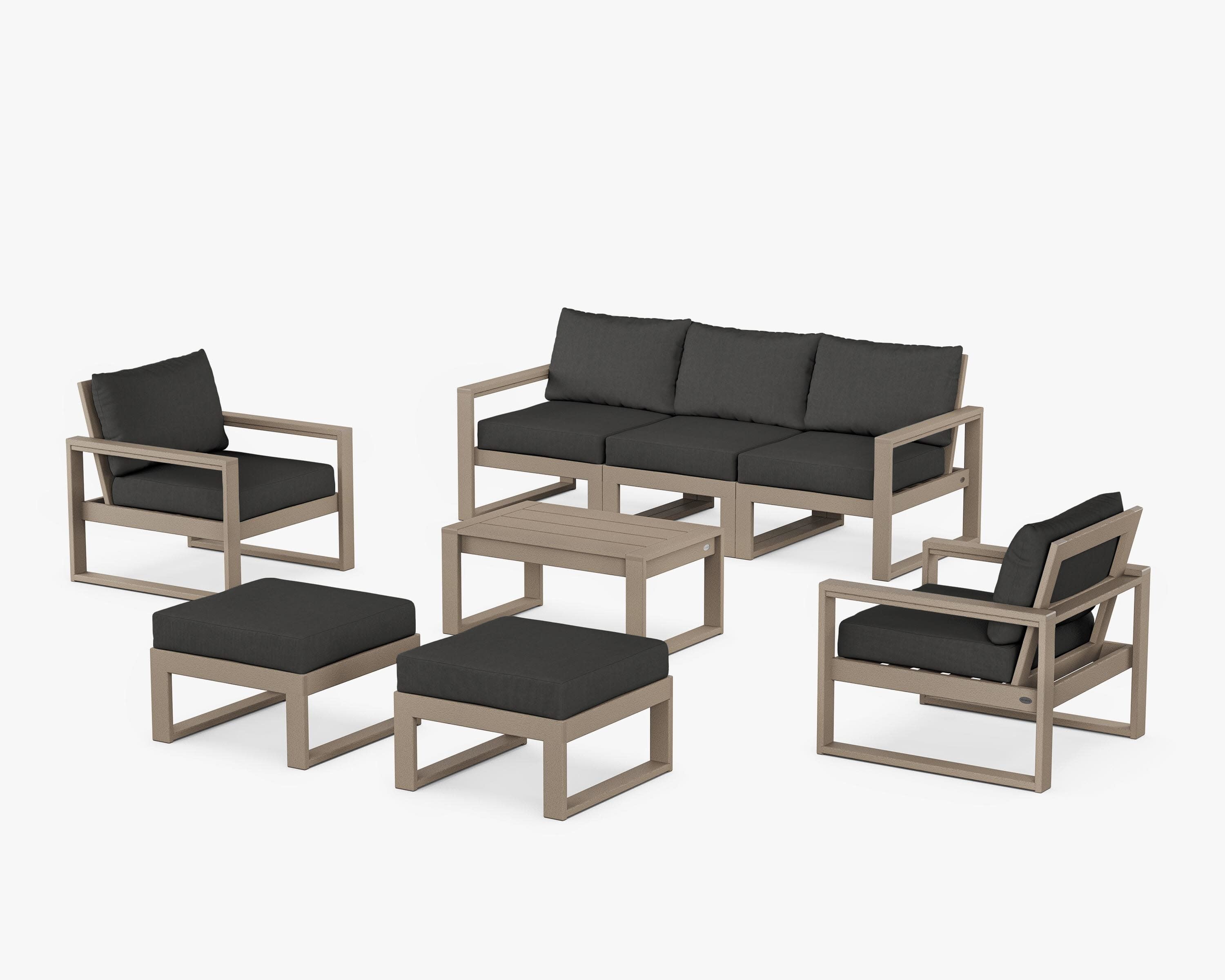 EDGE Sectional 8-Piece Lounge Sofa Set in Vintage Sahara / Spectrum Carbon