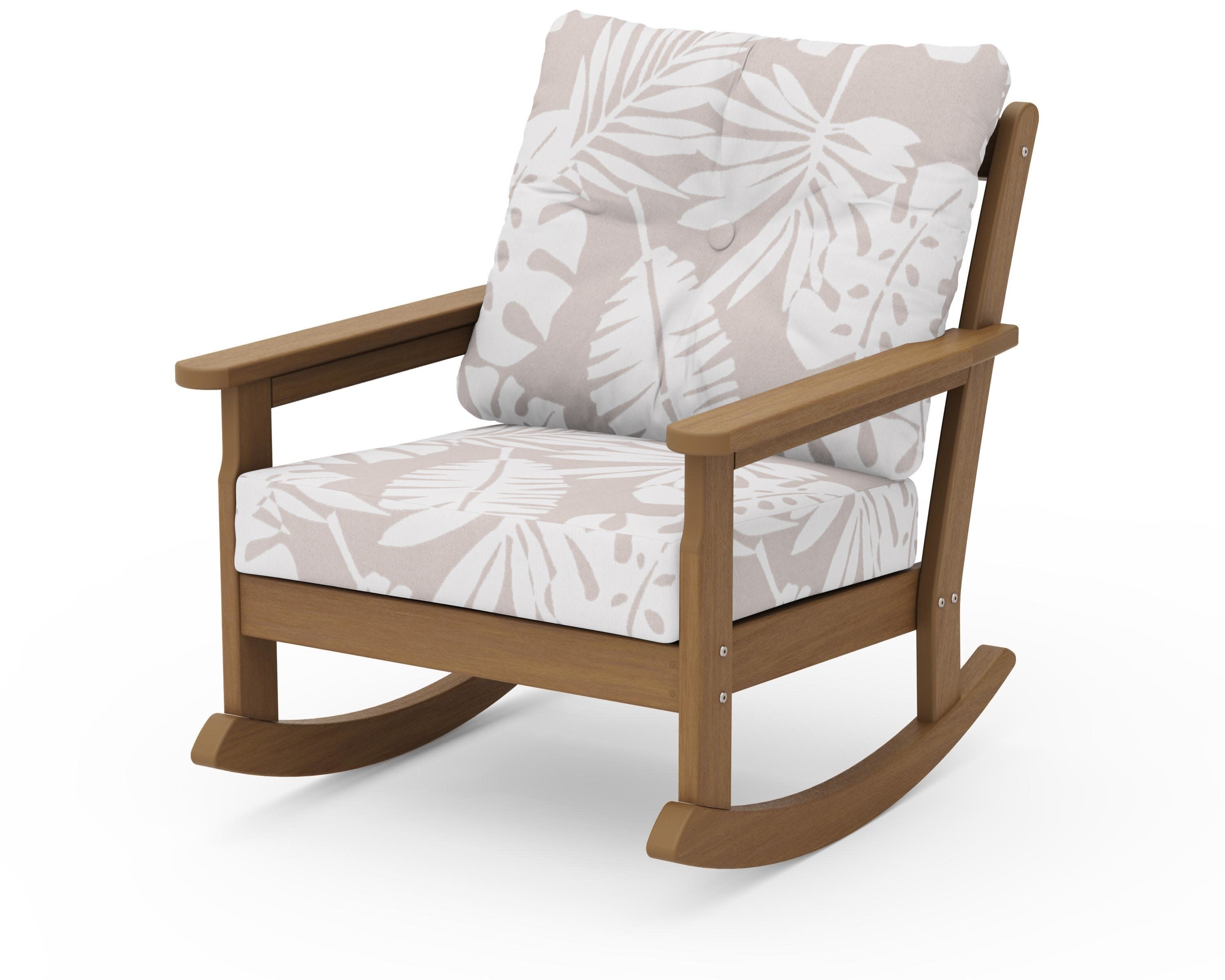 Vineyard Deep Seating Rocking Chair in Natural / Leaf Dune Burlap