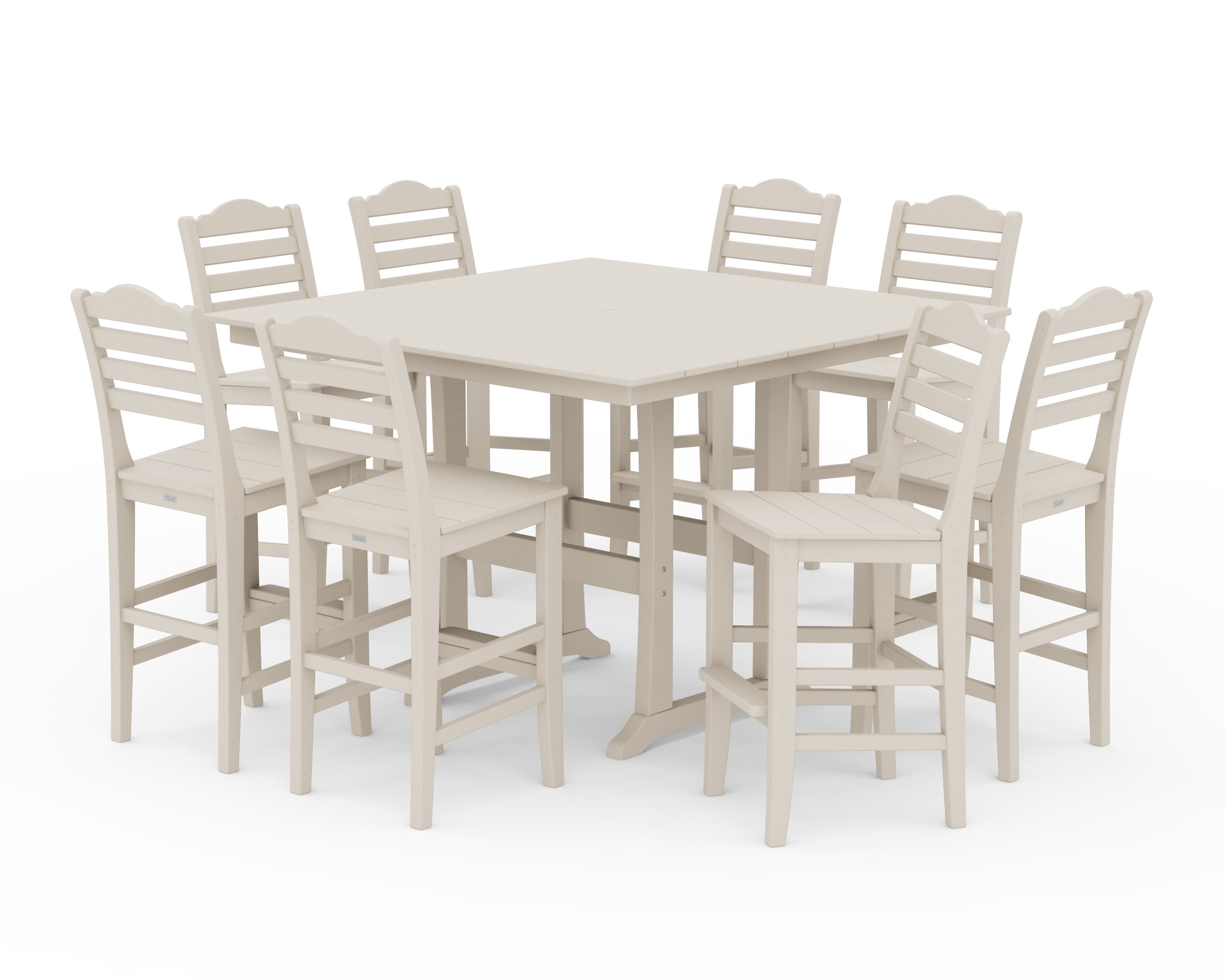 Savannah Side Chair 9-Piece Square Farmhouse Bar Set with Trestle Legs in Sand