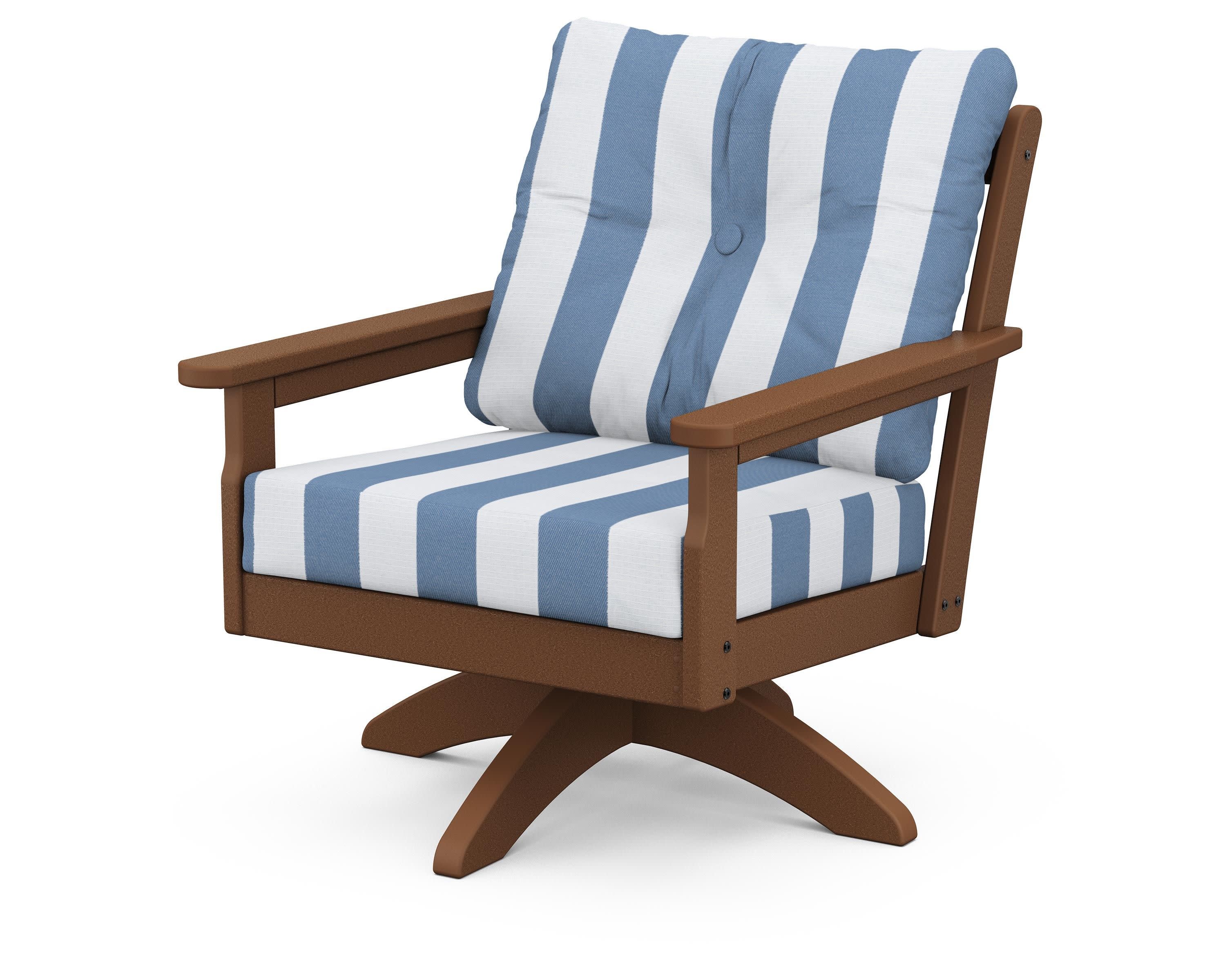 Vineyard Deep Seating Swivel Chair in Teak / Cabana Stripe Sky Blue