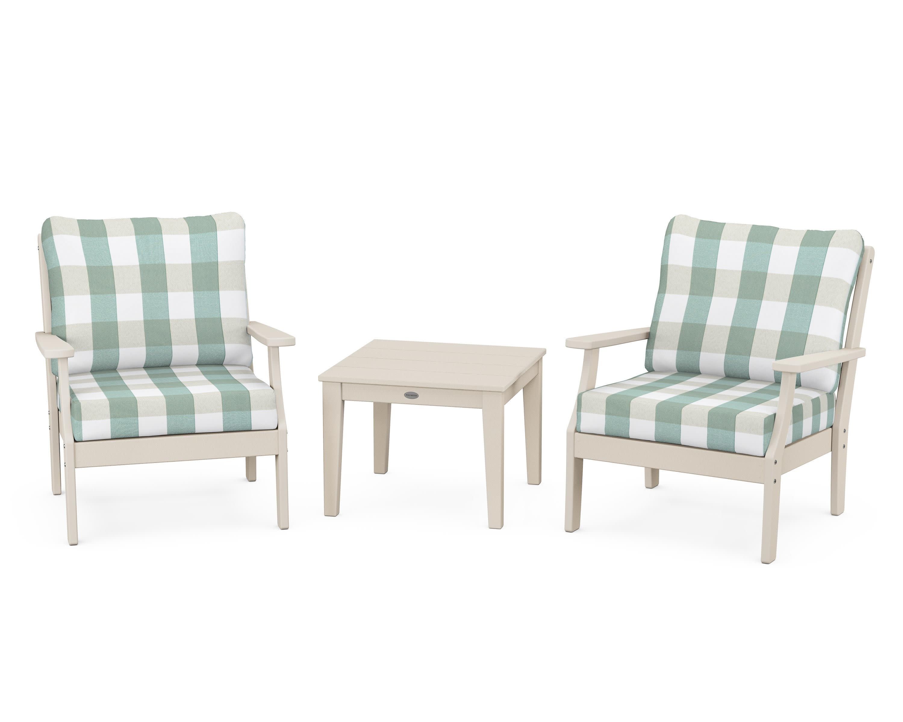 Braxton 3-Piece Deep Seating Set in Sand / Buffalo Plaid Glacier Spa