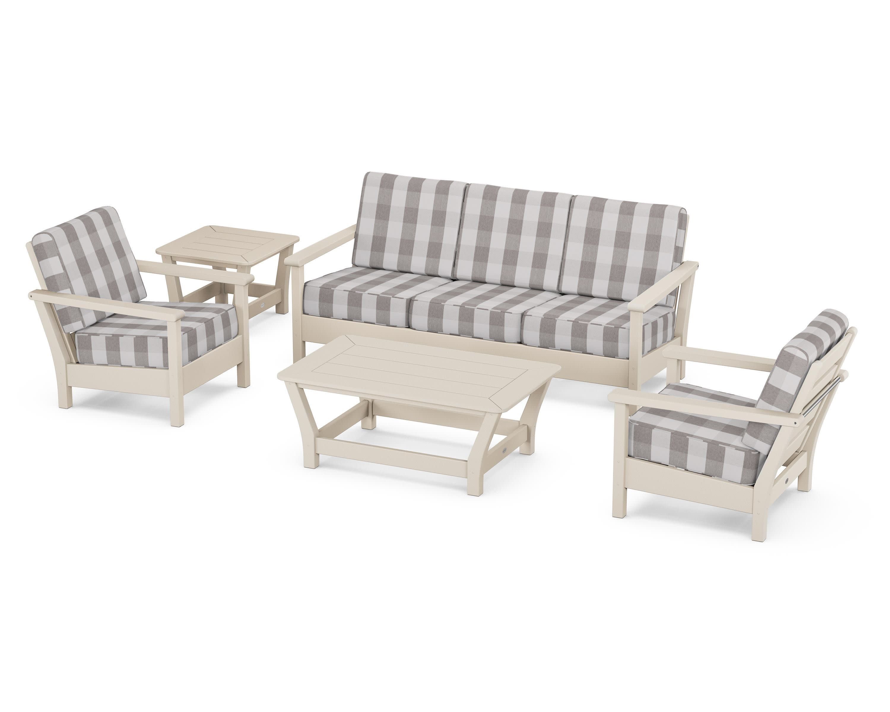 Harbour 5-Piece Deep Seating Set in Sand / Buffalo Plaid Grey Mist
