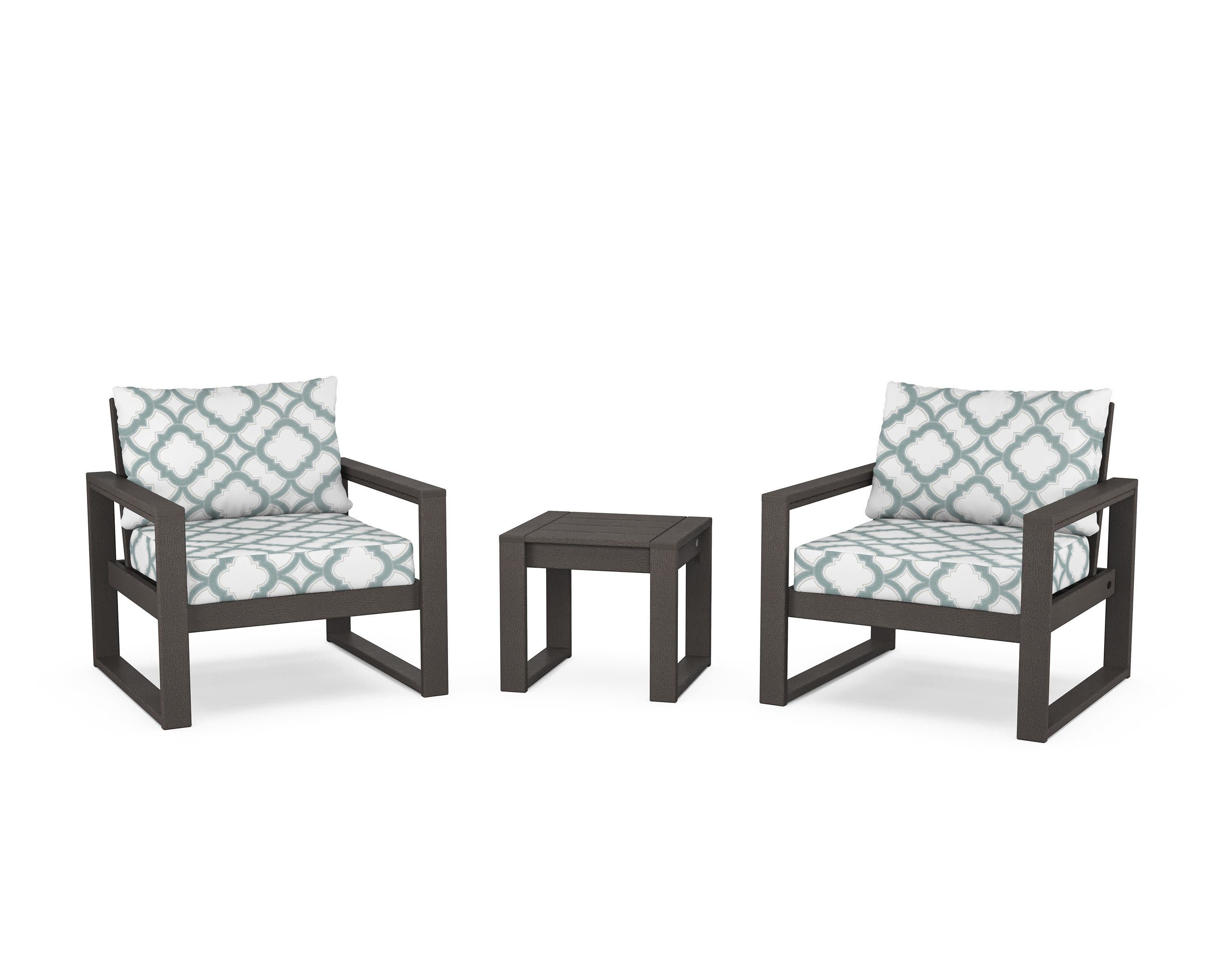 EDGE Sectional 3-Piece Deep Seating Set in Vintage Coffee / Trellis Glacier Spa
