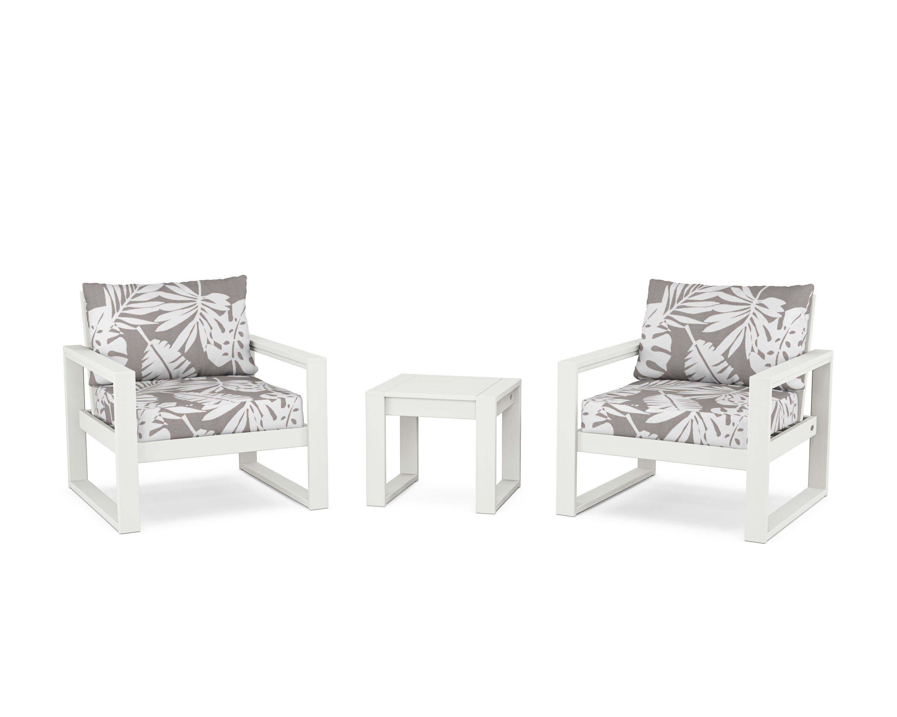 EDGE Sectional 3-Piece Deep Seating Set in Vintage White / Leaf Grey Mist