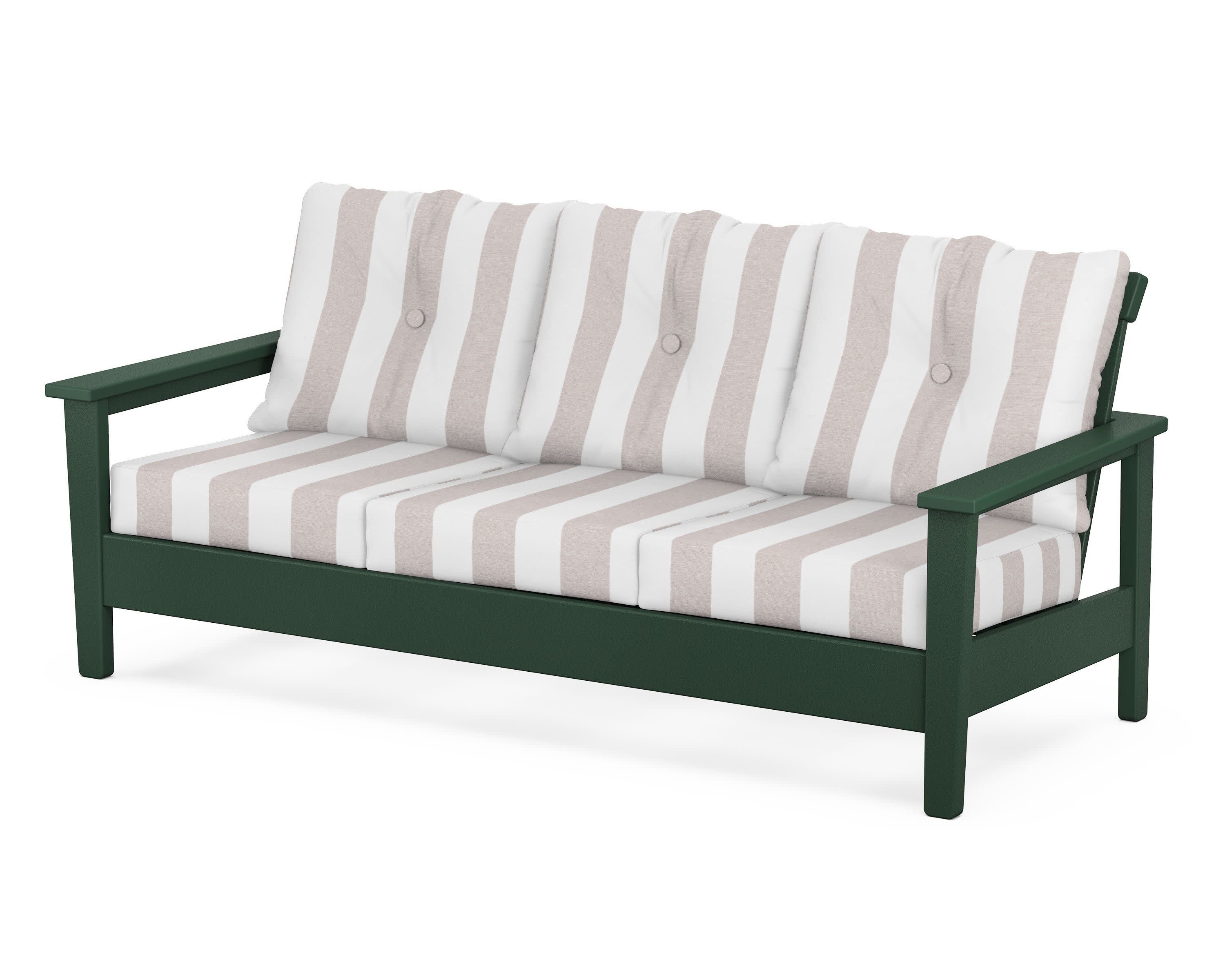 Prescott Deep Seating Sofa in Green / Cabana Stripe Dune Burlap