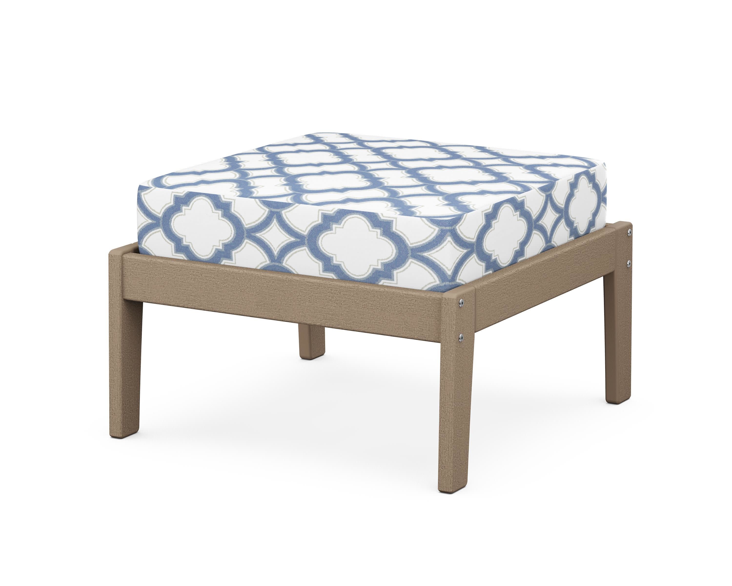 Deep Seating Ottoman in Vintage Sahara / Trellis Sky Blue
