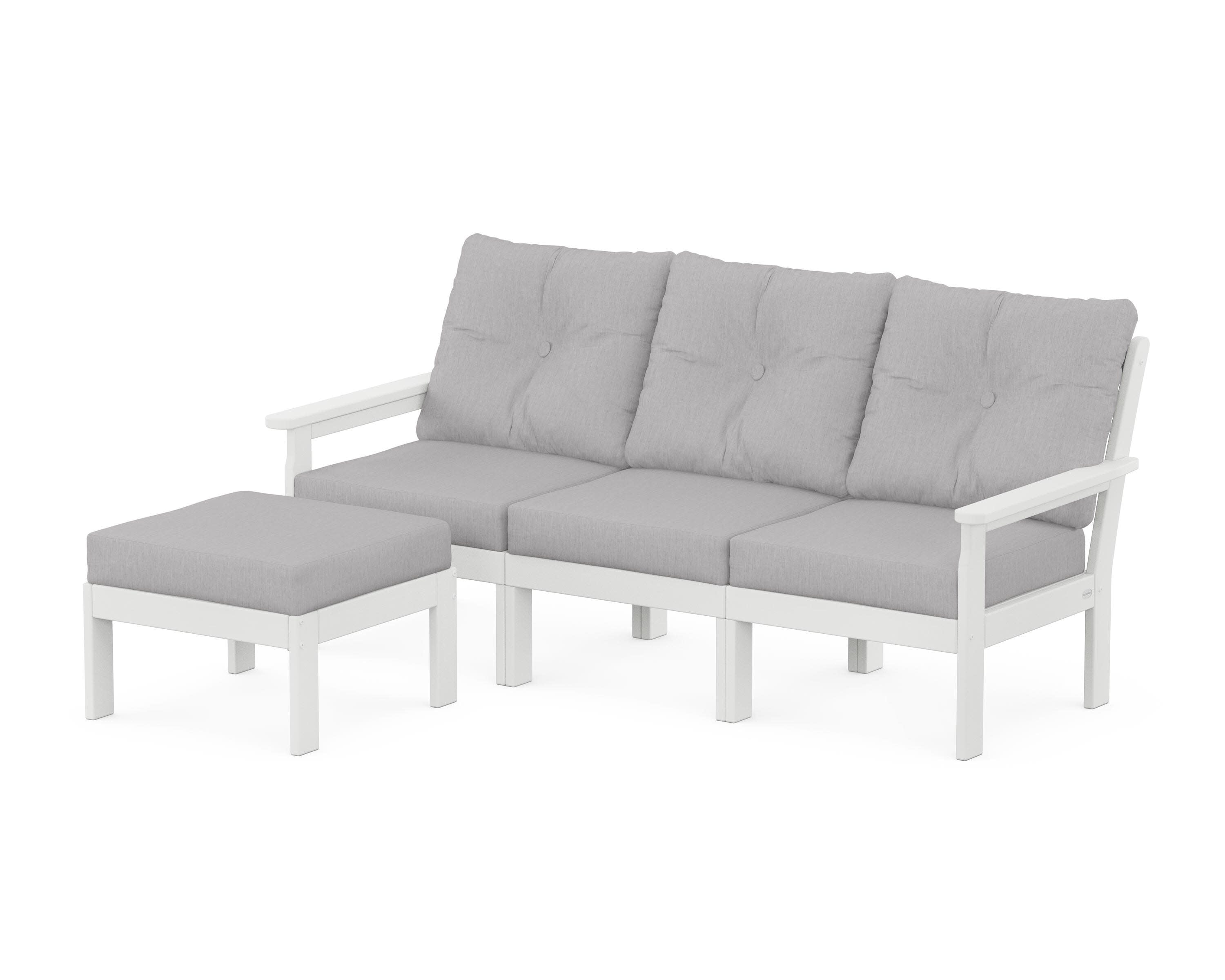 Vineyard 4-Piece Sectional with Ottoman in White / Granite