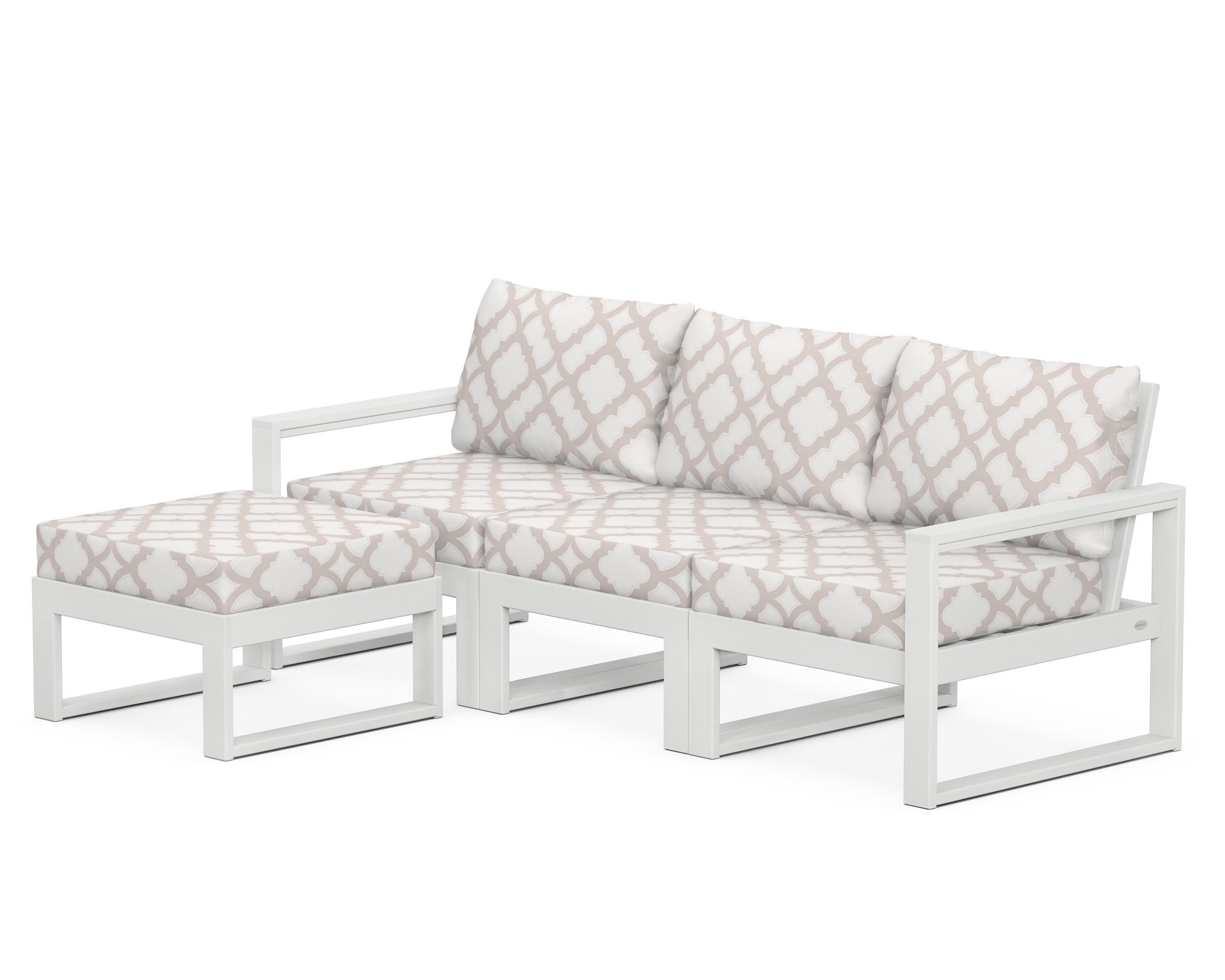 EDGE 4-Piece Modular Deep Seating Set with Ottoman in White / Trellis Dune Burlap