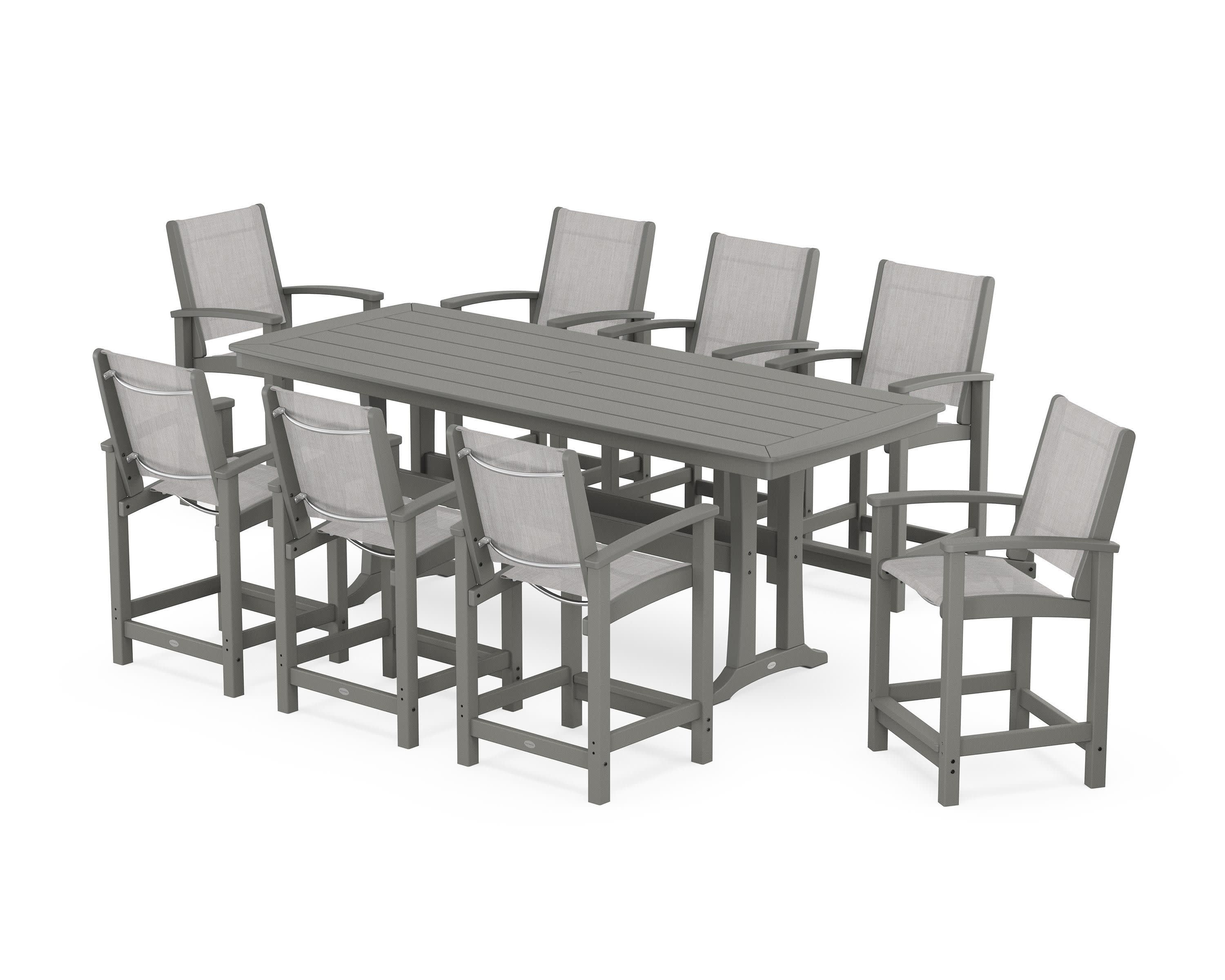 Coastal 9-Piece Counter Set with Trestle Legs in Slate Grey / Parchment Sling