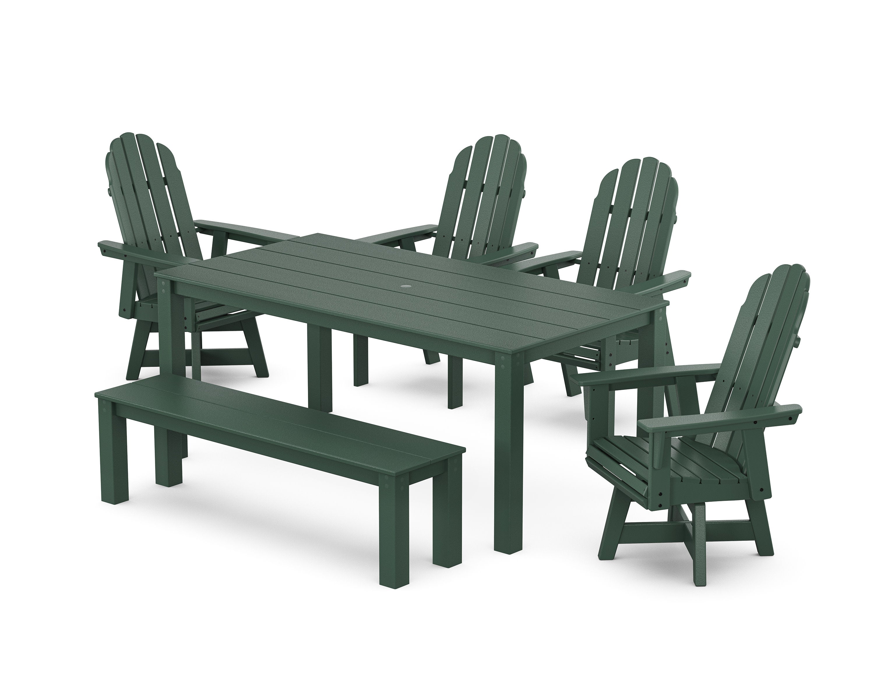 Vineyard Curveback Adirondack 6-Piece Parsons Swivel Dining Set with Bench in Green