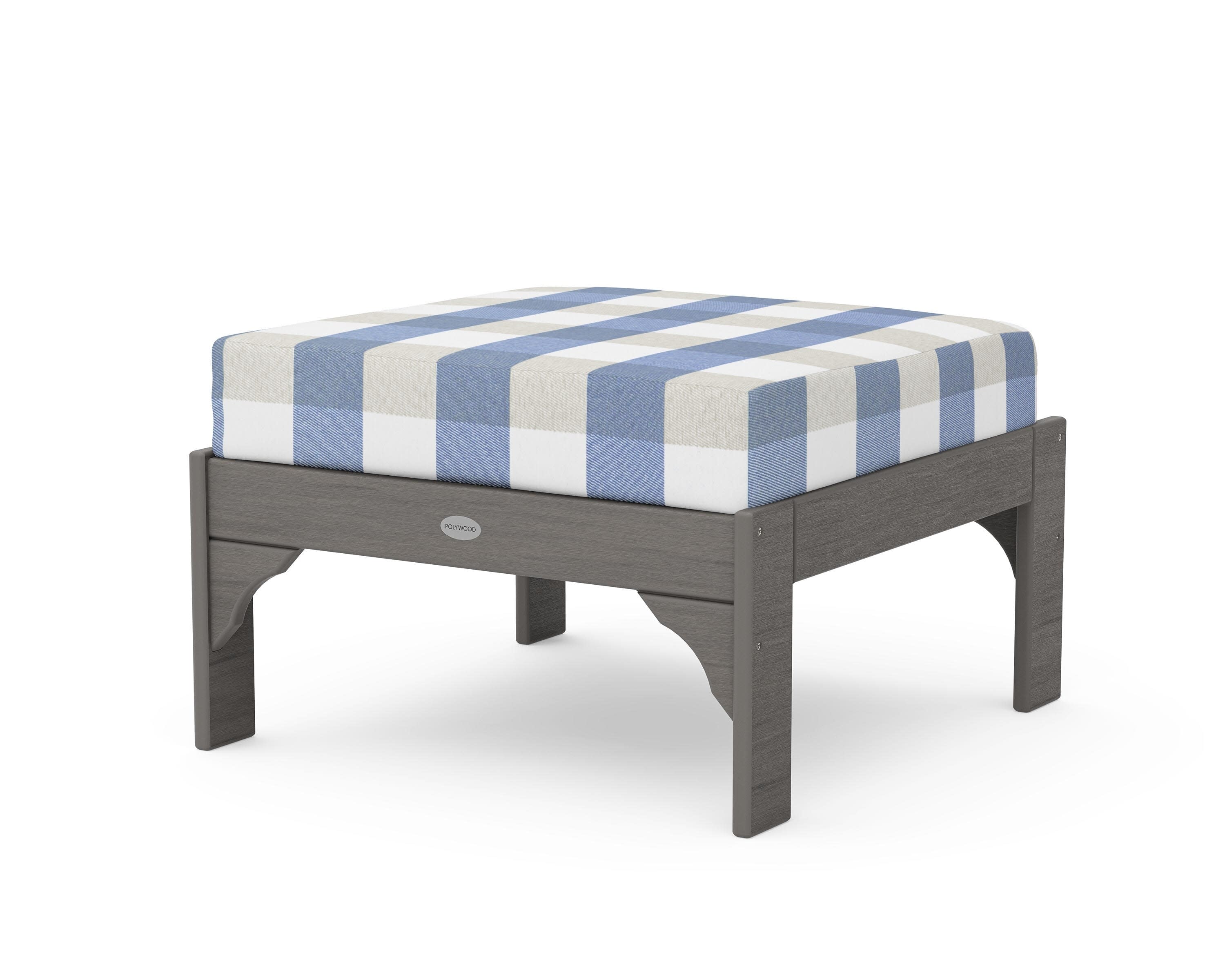 Vineyard Deep Seating Ottoman in Driftwood / Buffalo Plaid Sky Blue